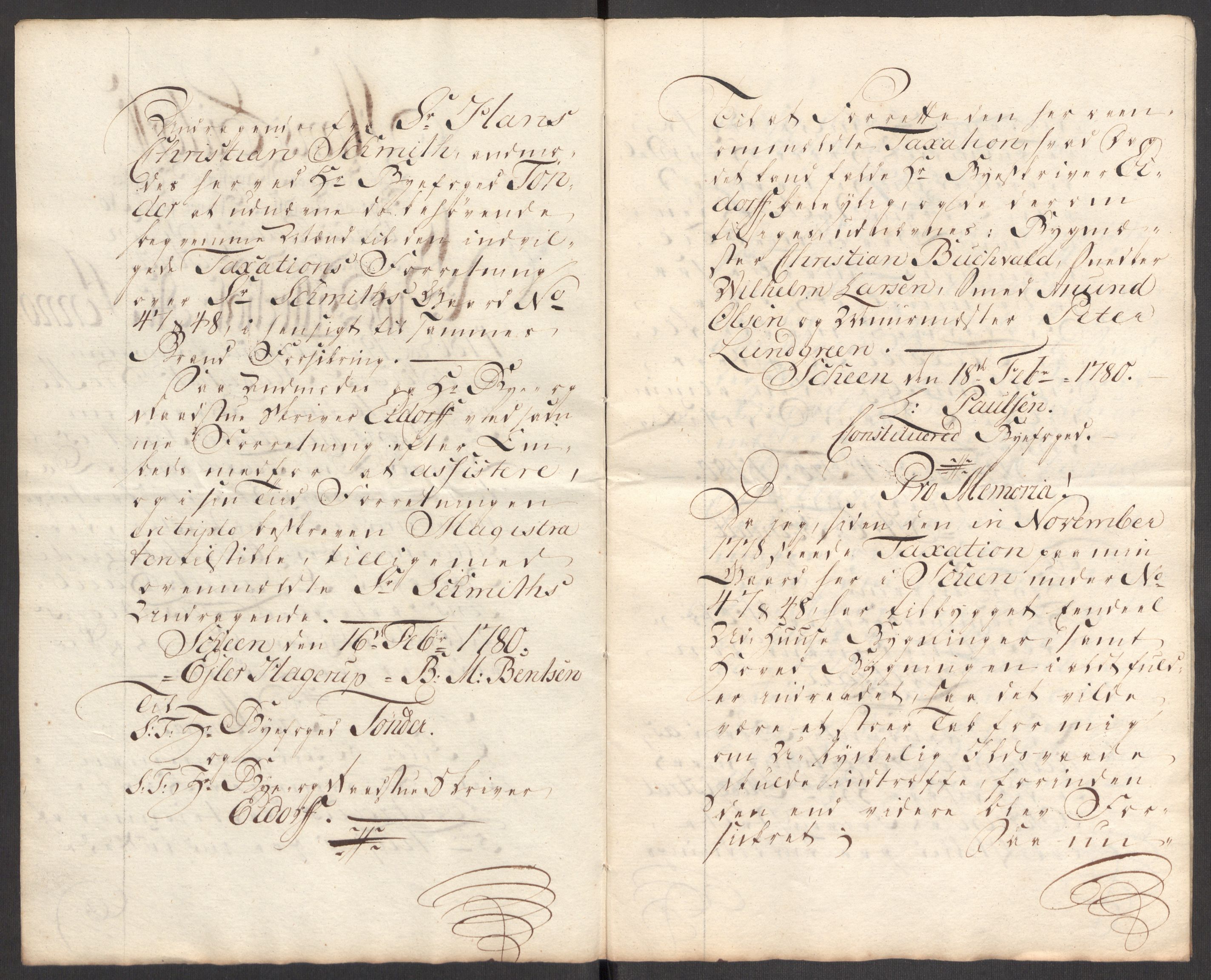 Kommersekollegiet, Brannforsikringskontoret 1767-1814, AV/RA-EA-5458/F/Fa/L0044b/0003: Skien / Branntakst over "Gaareden No 47 & 48 i Tellemark Gaden i Scheen Kiøbmand Hans Christian Schmidt tilhørende"., 1780