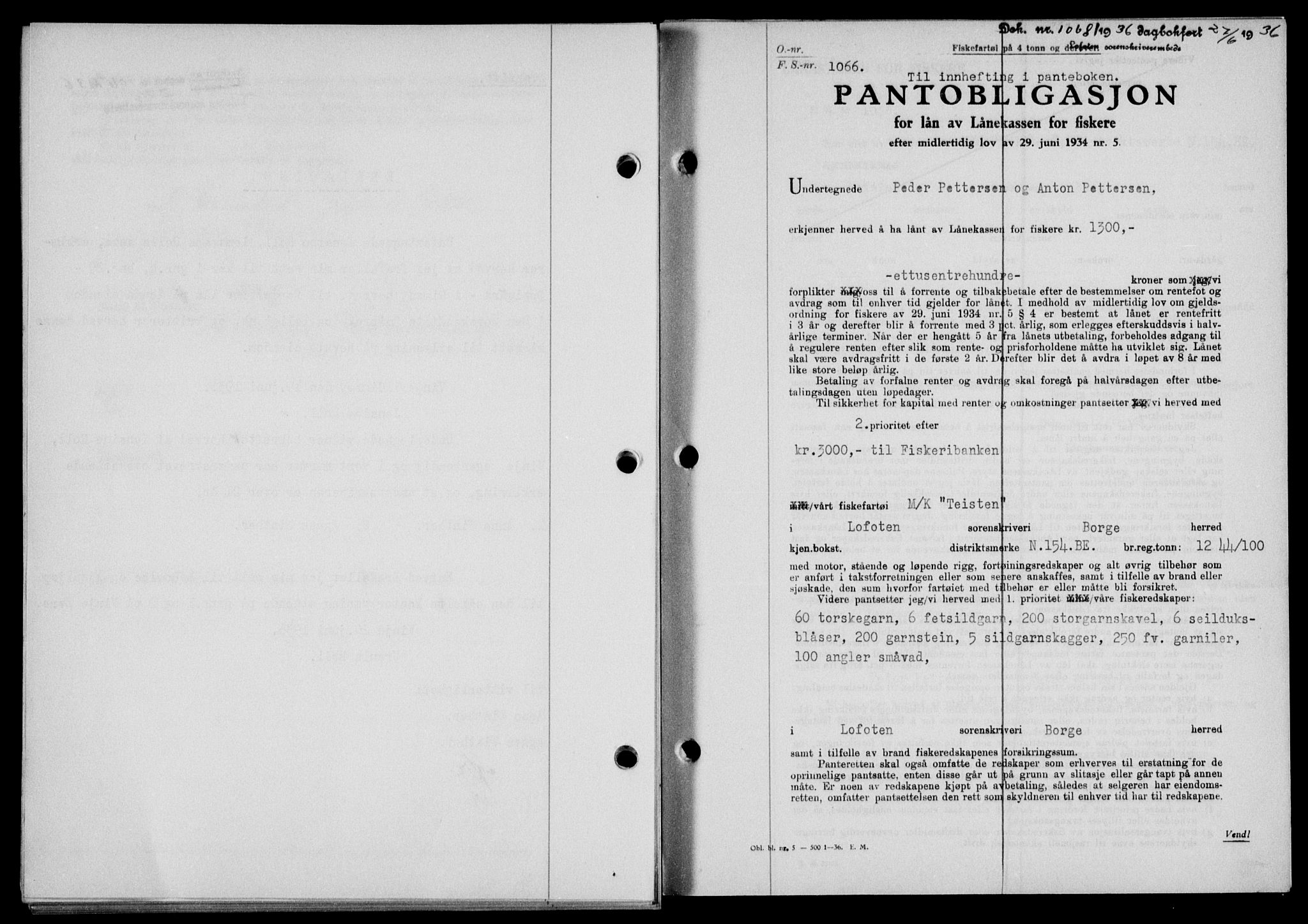Lofoten sorenskriveri, SAT/A-0017/1/2/2C/L0033b: Mortgage book no. 33b, 1936-1936, Diary no: : 1068/1936