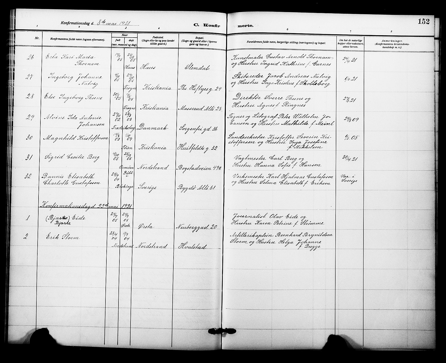 Garnisonsmenigheten Kirkebøker, AV/SAO-A-10846/F/Fa/L0015: Parish register (official) no. 15, 1915-1921, p. 152