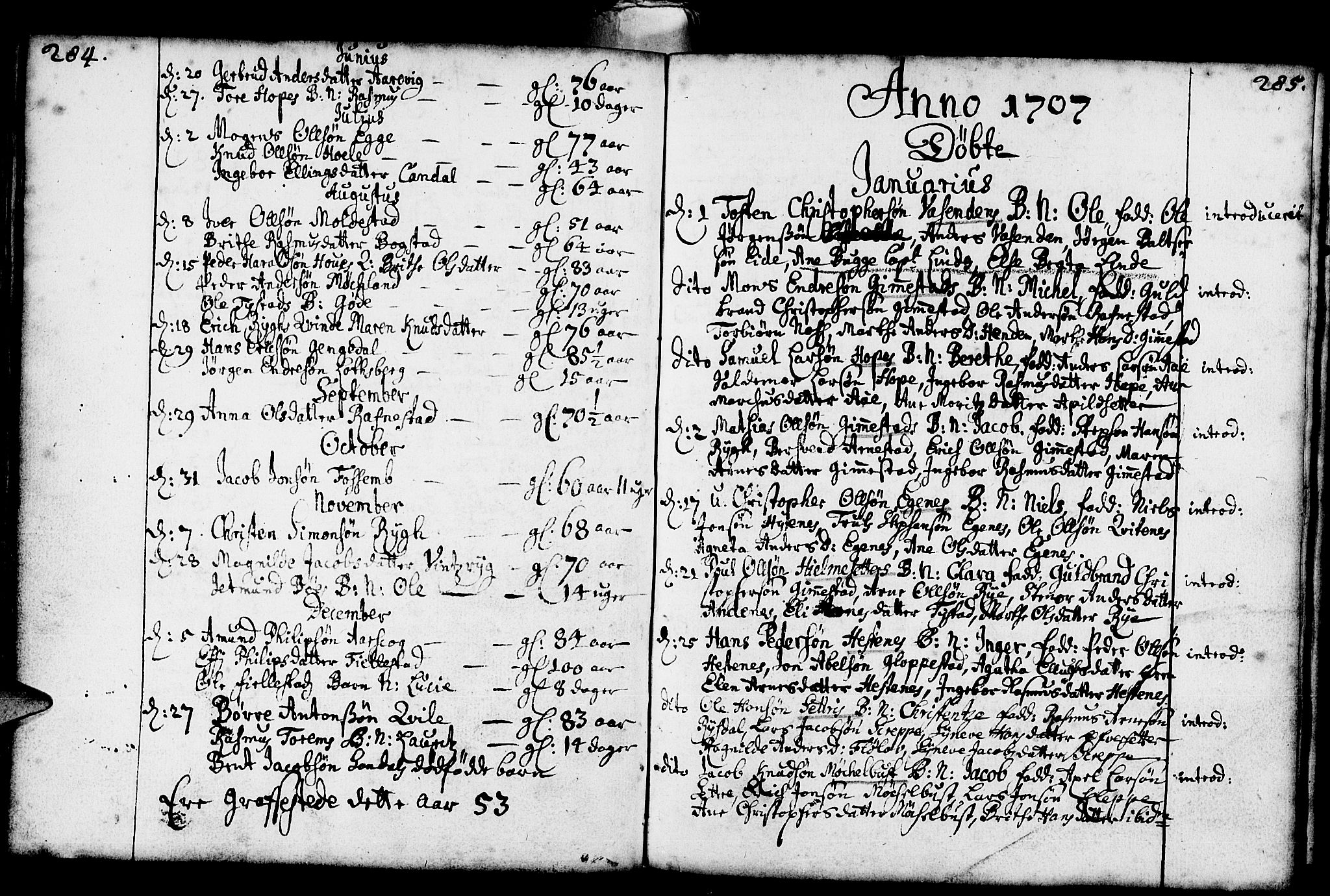 Gloppen sokneprestembete, AV/SAB-A-80101/H/Haa/Haaa/L0001: Parish register (official) no. A 1, 1686-1711, p. 284-285