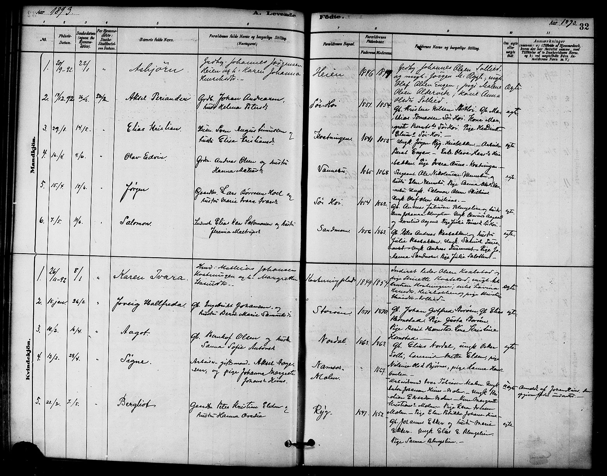 Ministerialprotokoller, klokkerbøker og fødselsregistre - Nord-Trøndelag, SAT/A-1458/766/L0563: Parish register (official) no. 767A01, 1881-1899, p. 32
