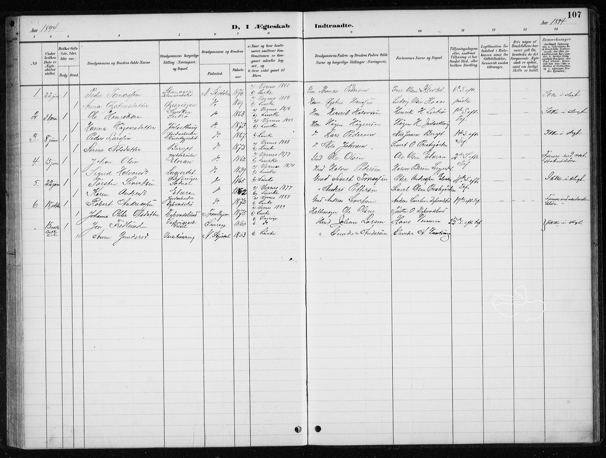 Ministerialprotokoller, klokkerbøker og fødselsregistre - Nord-Trøndelag, SAT/A-1458/710/L0096: Parish register (copy) no. 710C01, 1892-1925, p. 107