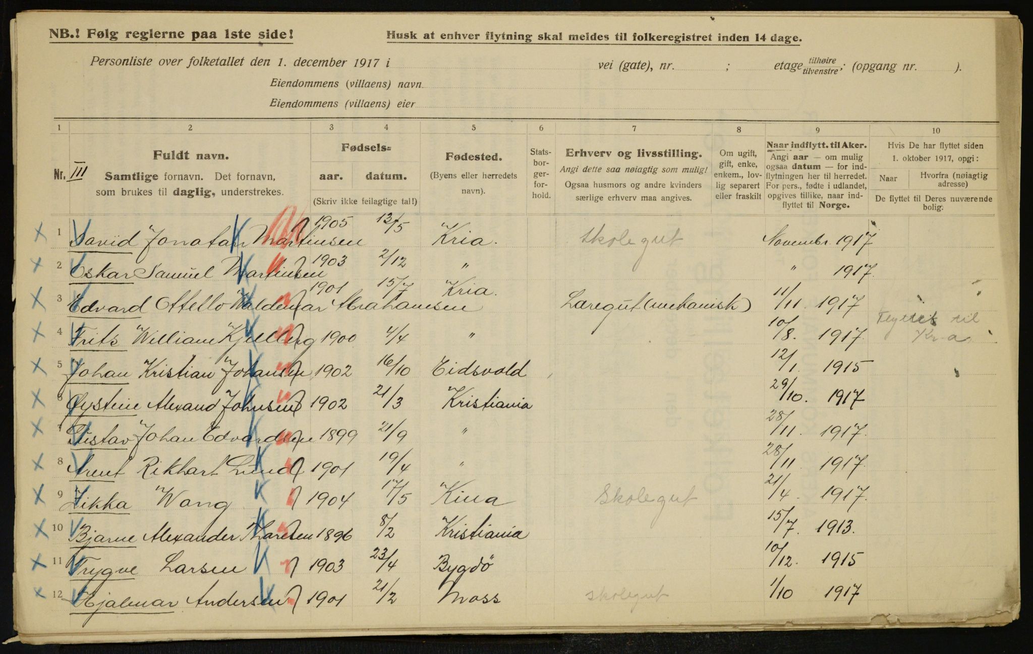 OBA, Municipal Census 1917 for Aker, 1917, p. 9596