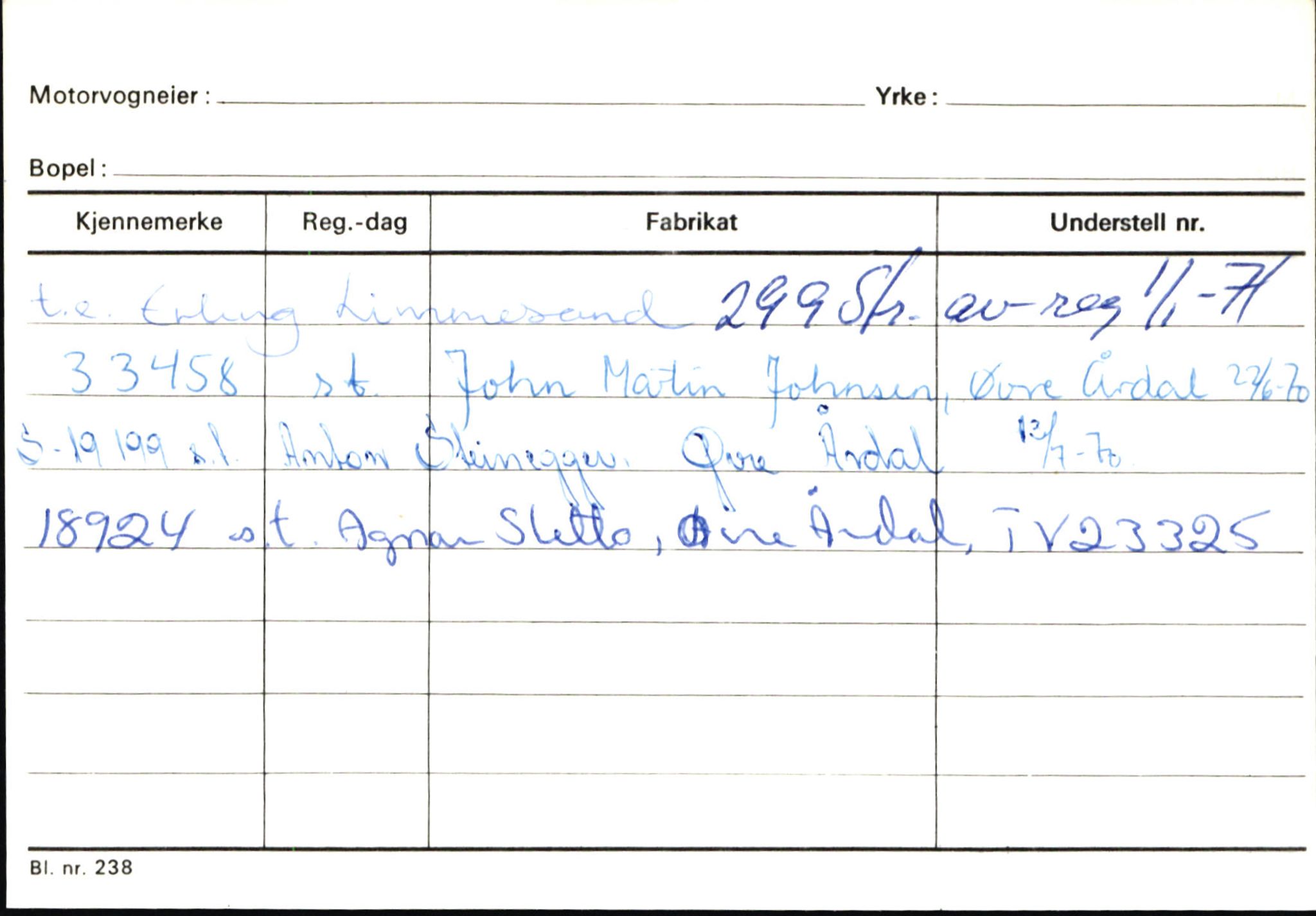 Statens vegvesen, Sogn og Fjordane vegkontor, SAB/A-5301/4/F/L0145: Registerkort Vågsøy S-Å. Årdal I-P, 1945-1975, p. 1324