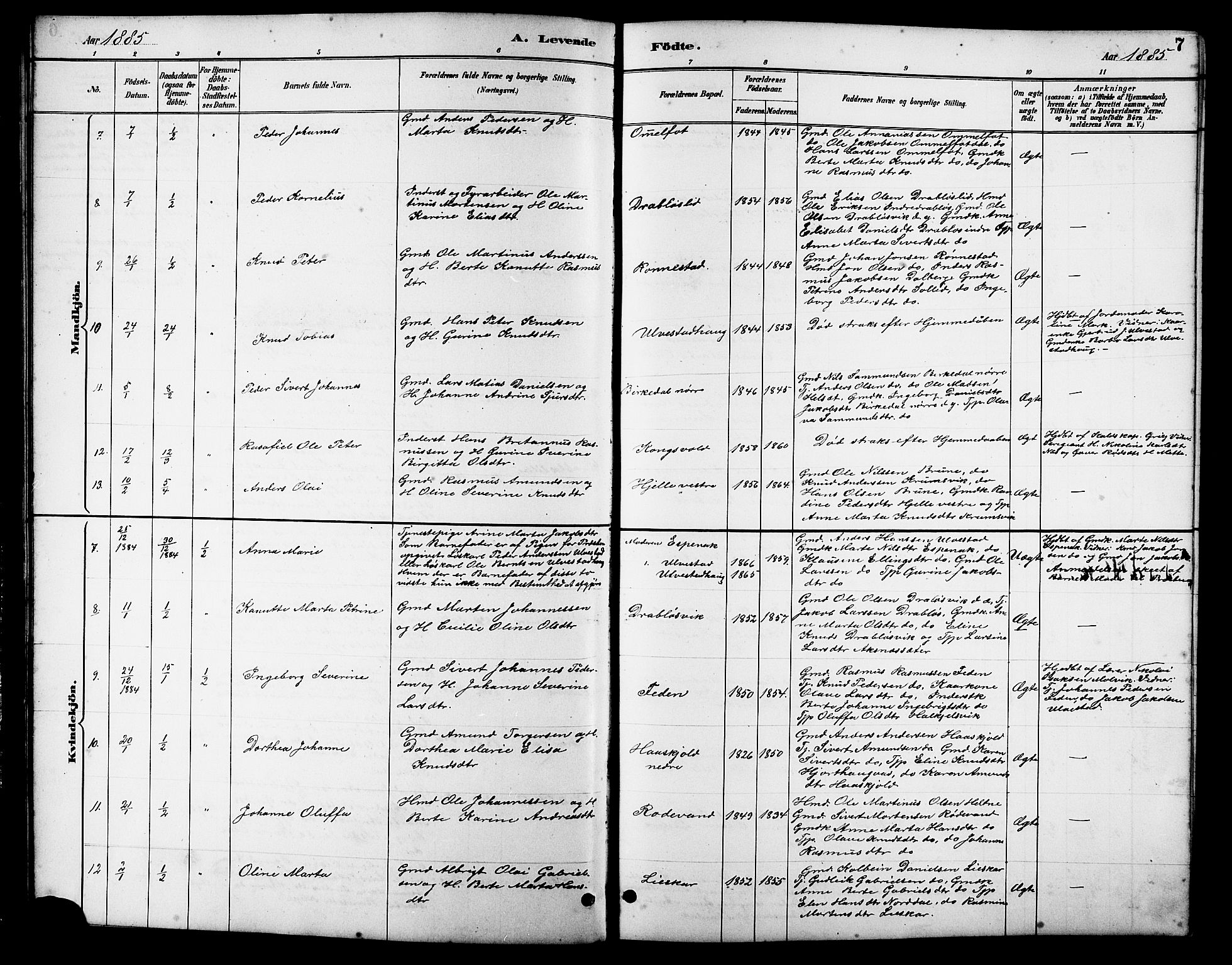 Ministerialprotokoller, klokkerbøker og fødselsregistre - Møre og Romsdal, AV/SAT-A-1454/511/L0158: Parish register (copy) no. 511C04, 1884-1903, p. 7