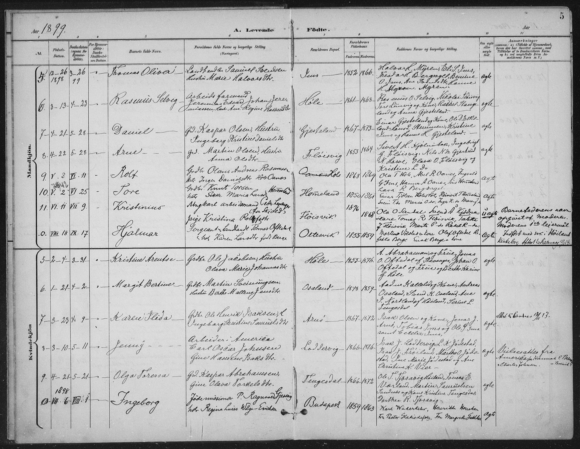 Høgsfjord sokneprestkontor, SAST/A-101624/H/Ha/Haa/L0008: Parish register (official) no. A 8, 1898-1920, p. 5