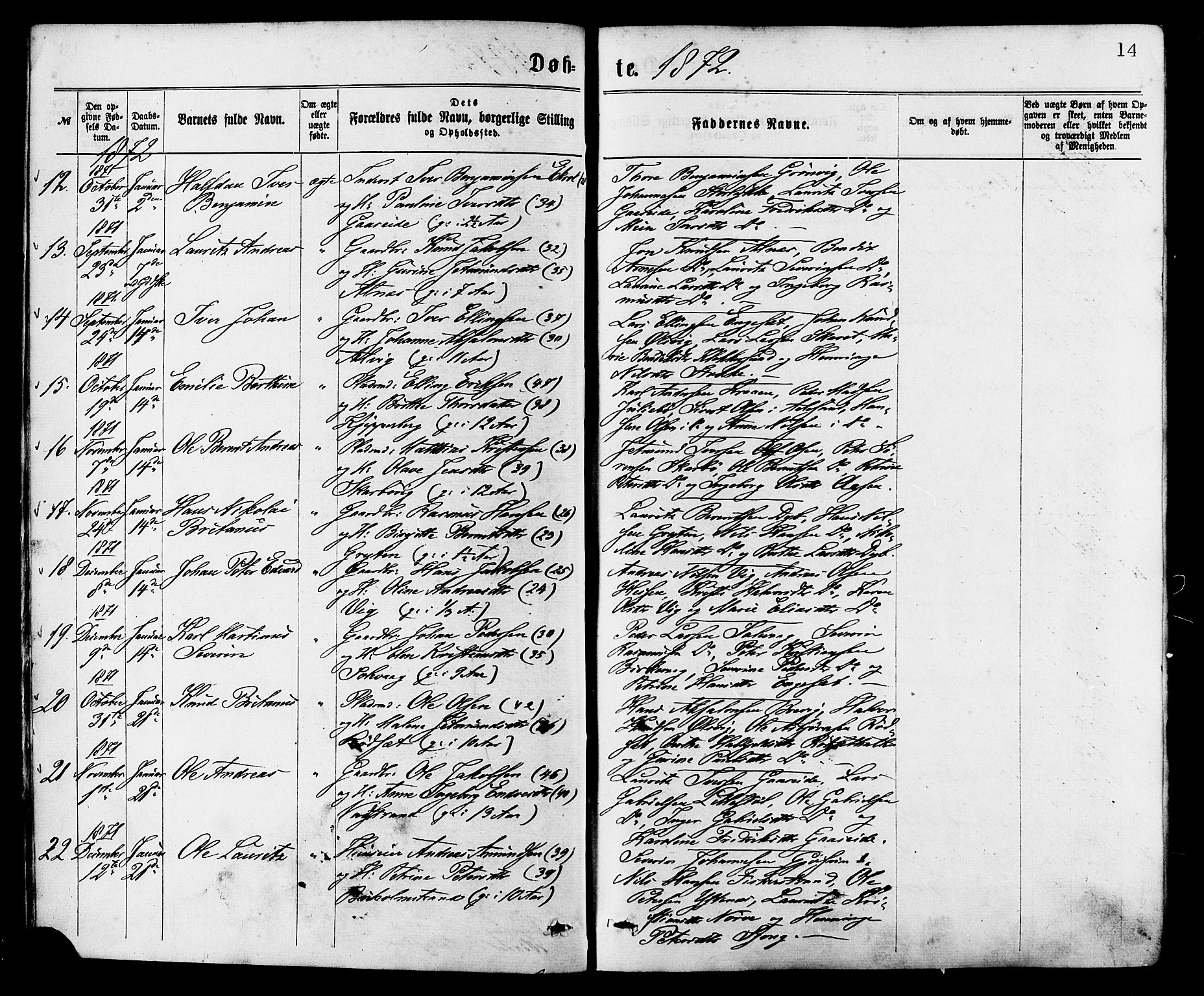 Ministerialprotokoller, klokkerbøker og fødselsregistre - Møre og Romsdal, SAT/A-1454/528/L0400: Parish register (official) no. 528A11, 1871-1879, p. 14