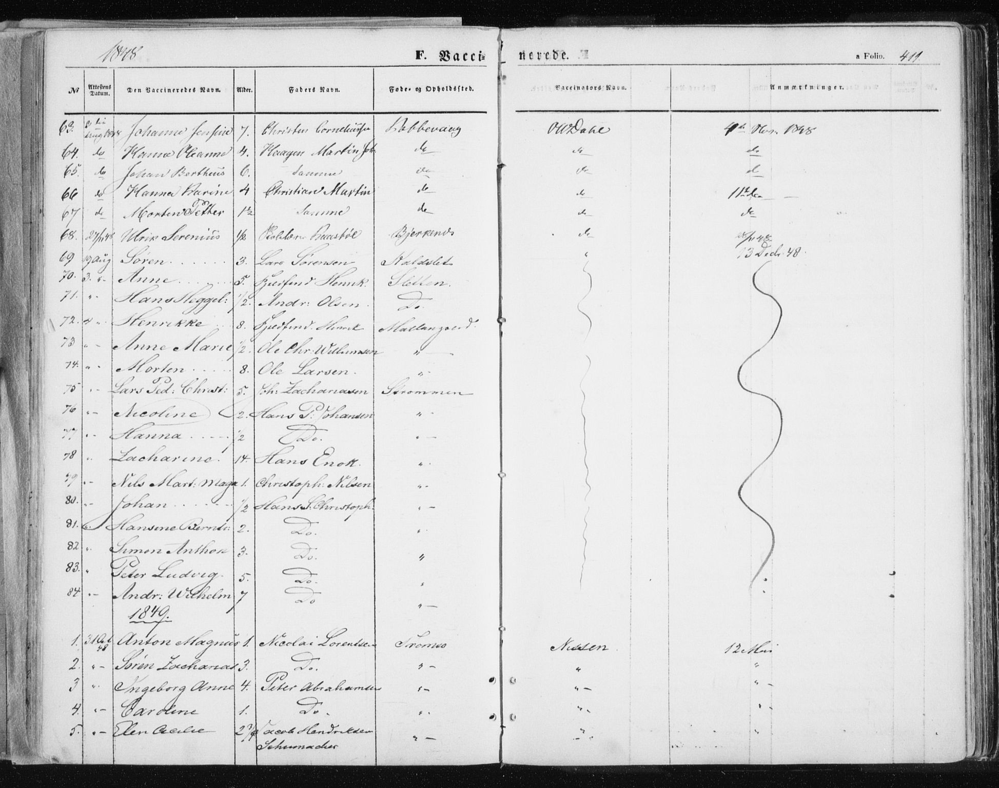 Tromsø sokneprestkontor/stiftsprosti/domprosti, AV/SATØ-S-1343/G/Ga/L0010kirke: Parish register (official) no. 10, 1848-1855, p. 411