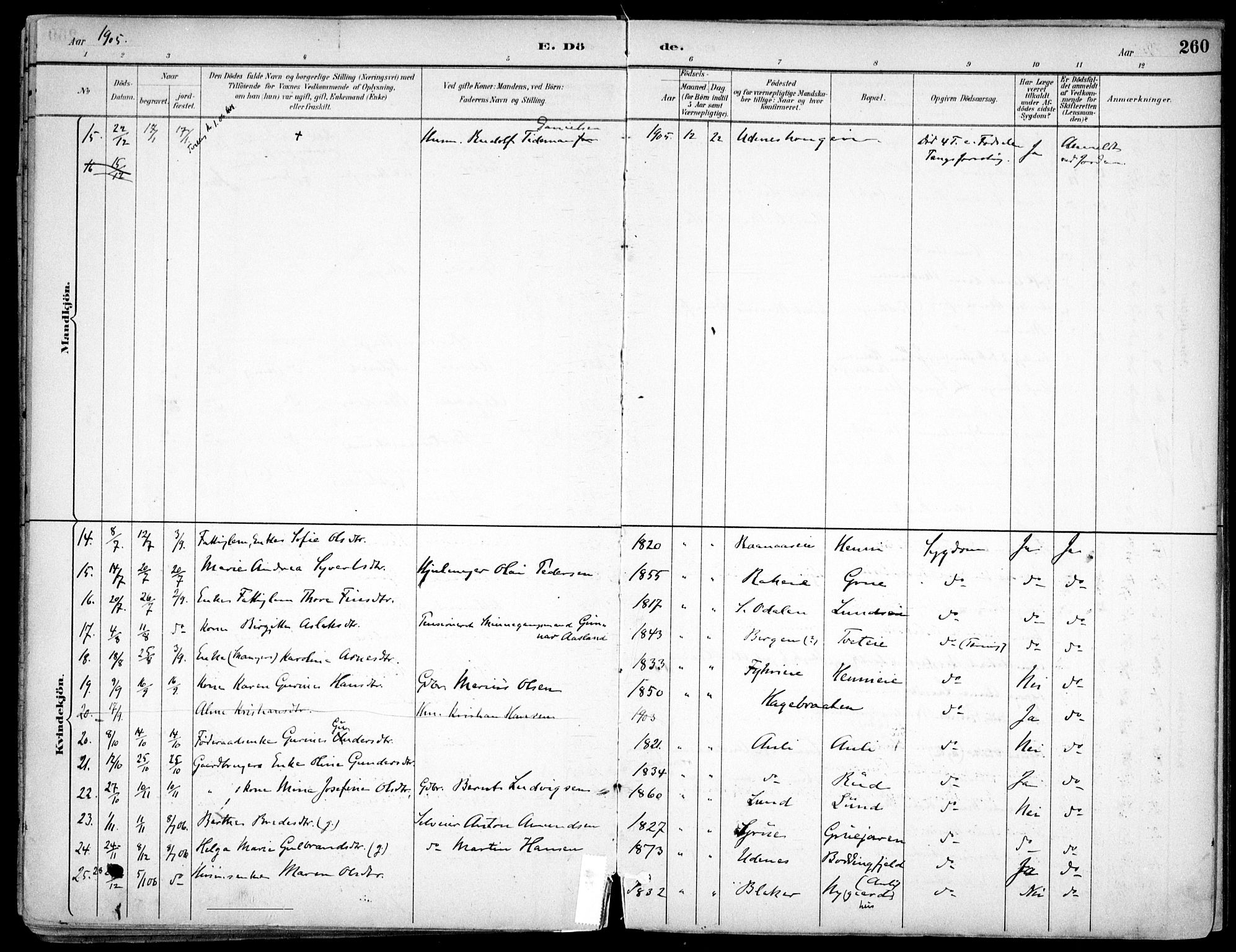 Nes prestekontor Kirkebøker, AV/SAO-A-10410/F/Fc/L0002: Parish register (official) no. IIi 2, 1882-1916, p. 260