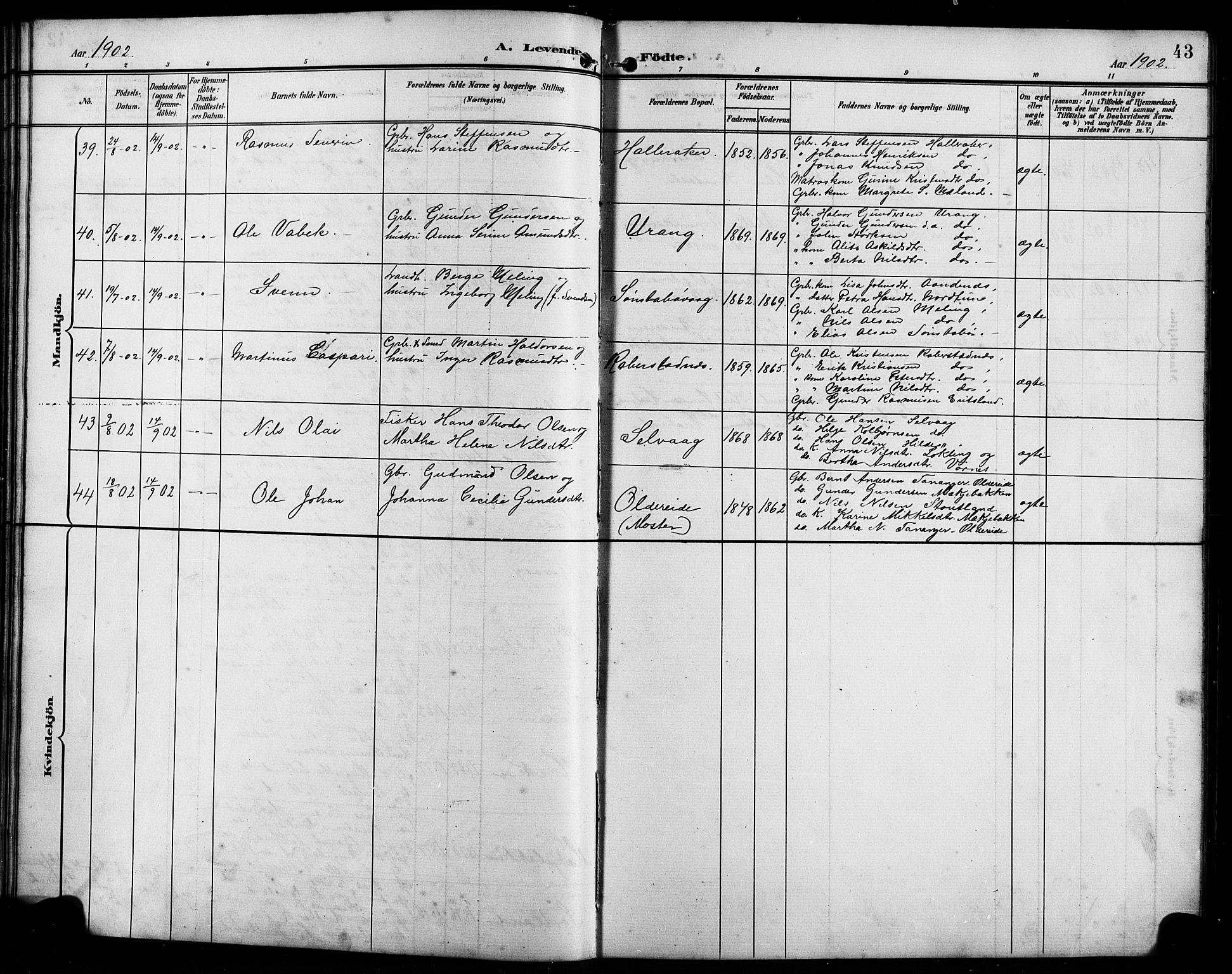 Finnås sokneprestembete, SAB/A-99925/H/Ha/Hab/Habb/L0004: Parish register (copy) no. B 4, 1897-1907, p. 43