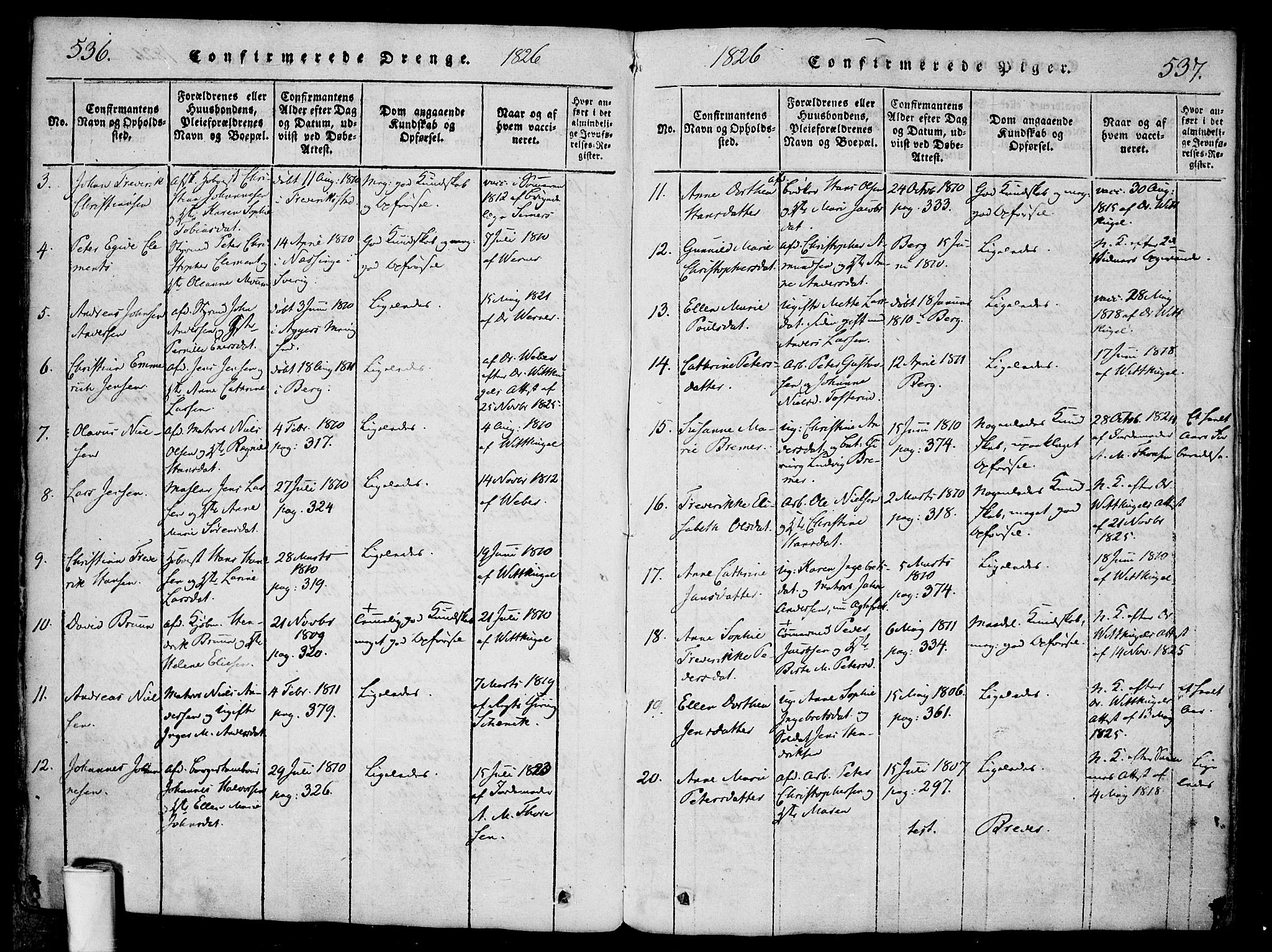 Halden prestekontor Kirkebøker, AV/SAO-A-10909/F/Fa/L0003: Parish register (official) no. I 3, 1815-1834, p. 536-537