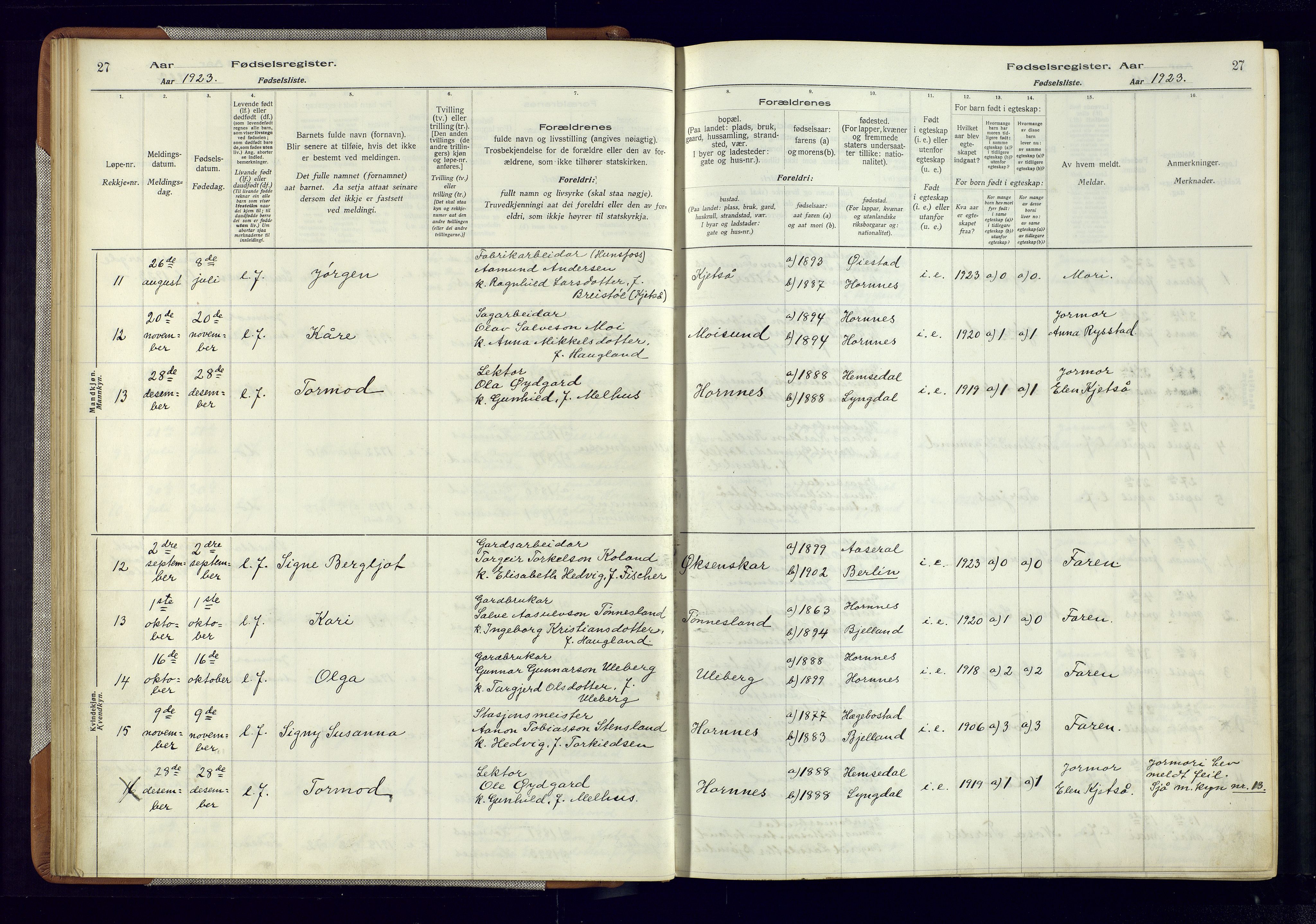 Evje sokneprestkontor, AV/SAK-1111-0008/J/Jc/L0006: Birth register no. 6, 1916-1982, p. 27