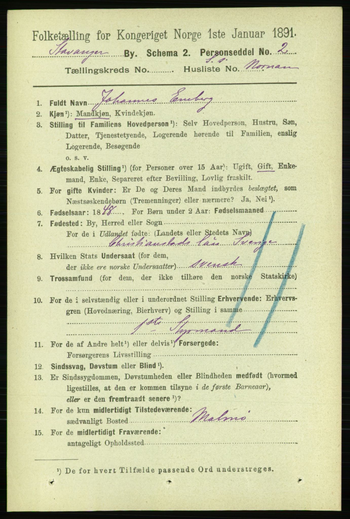 RA, 1891 census for 1103 Stavanger, 1891, p. 29878