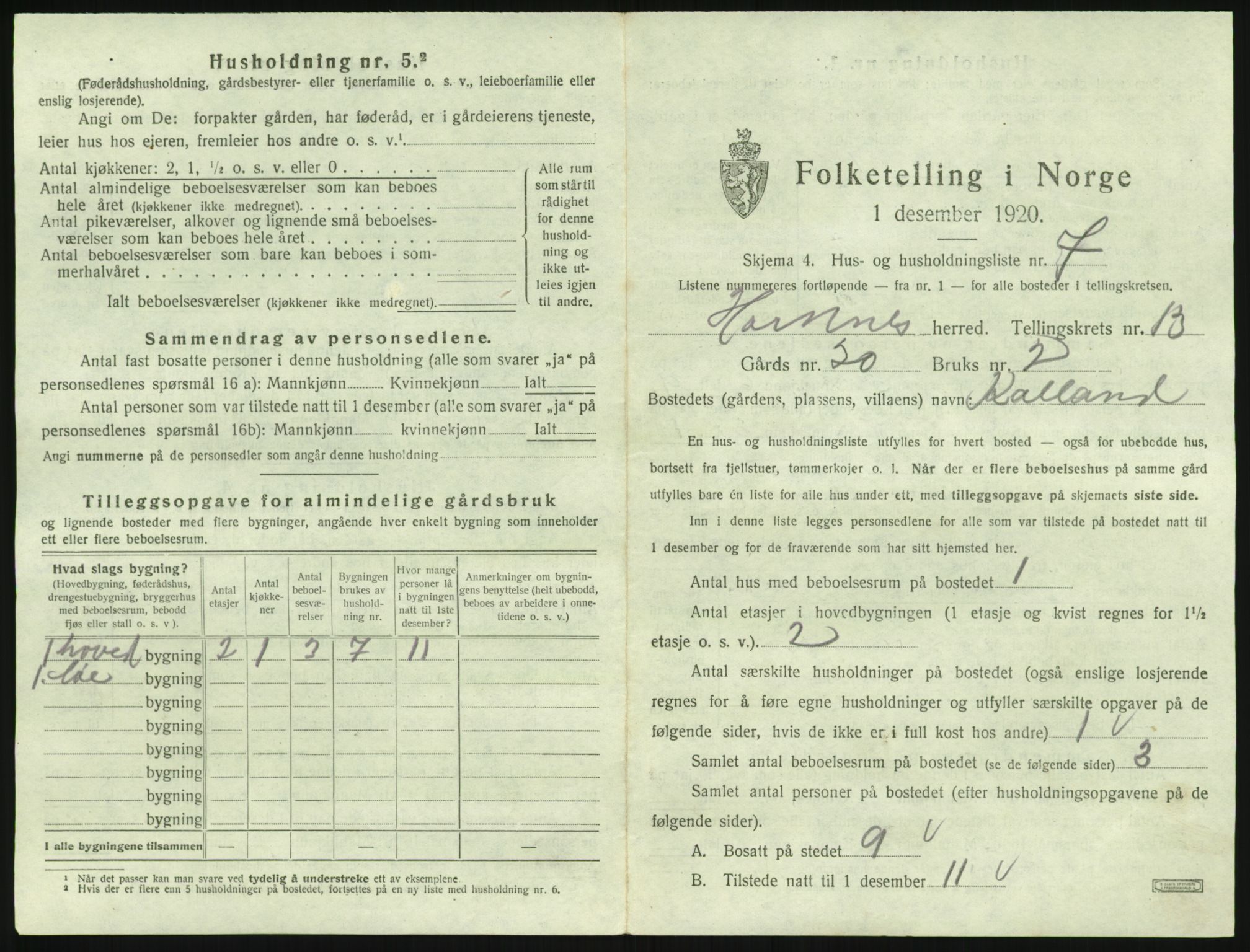 SAK, 1920 census for Hornnes, 1920, p. 517