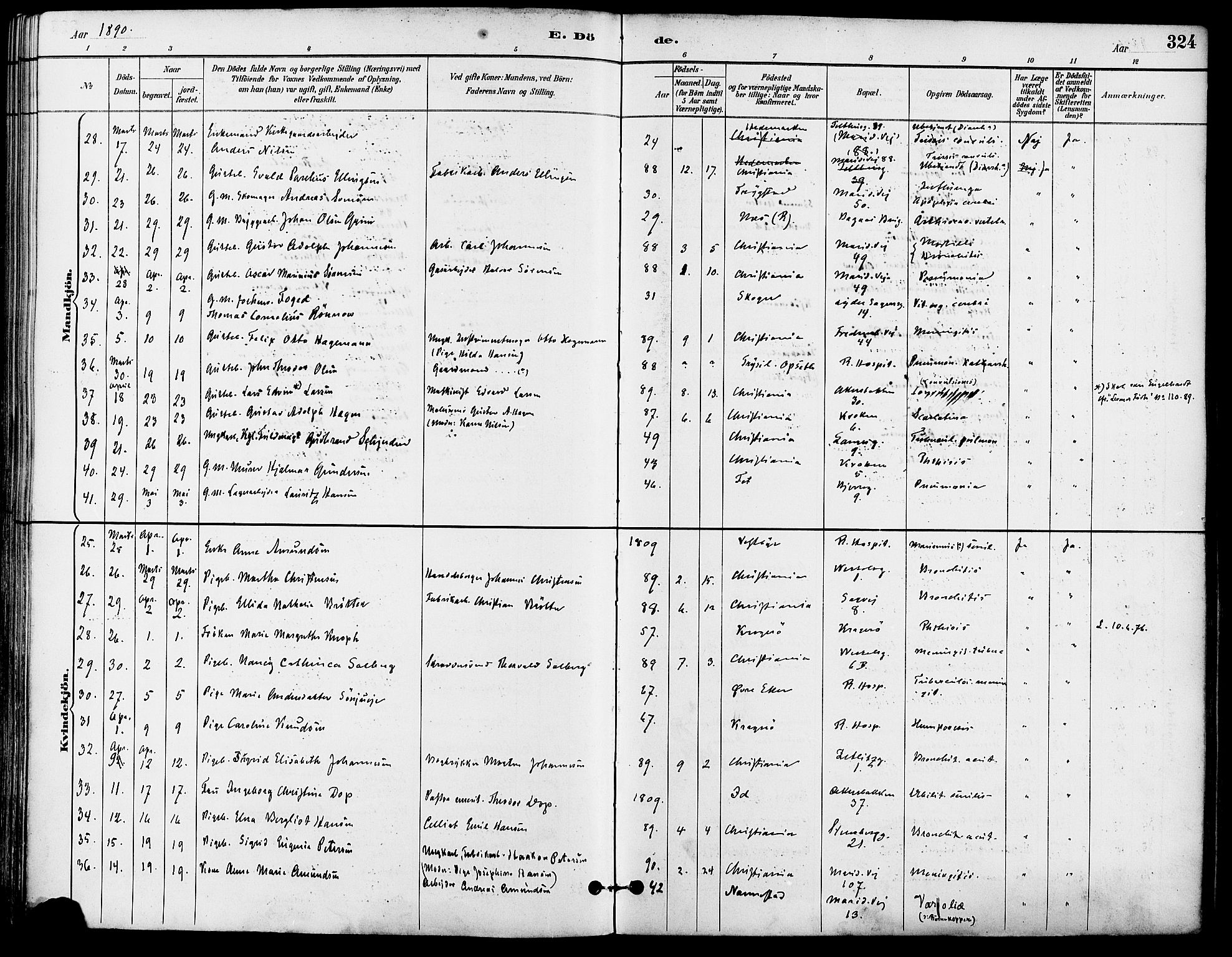 Gamle Aker prestekontor Kirkebøker, AV/SAO-A-10617a/F/L0008: Parish register (official) no. 8, 1887-1896, p. 324