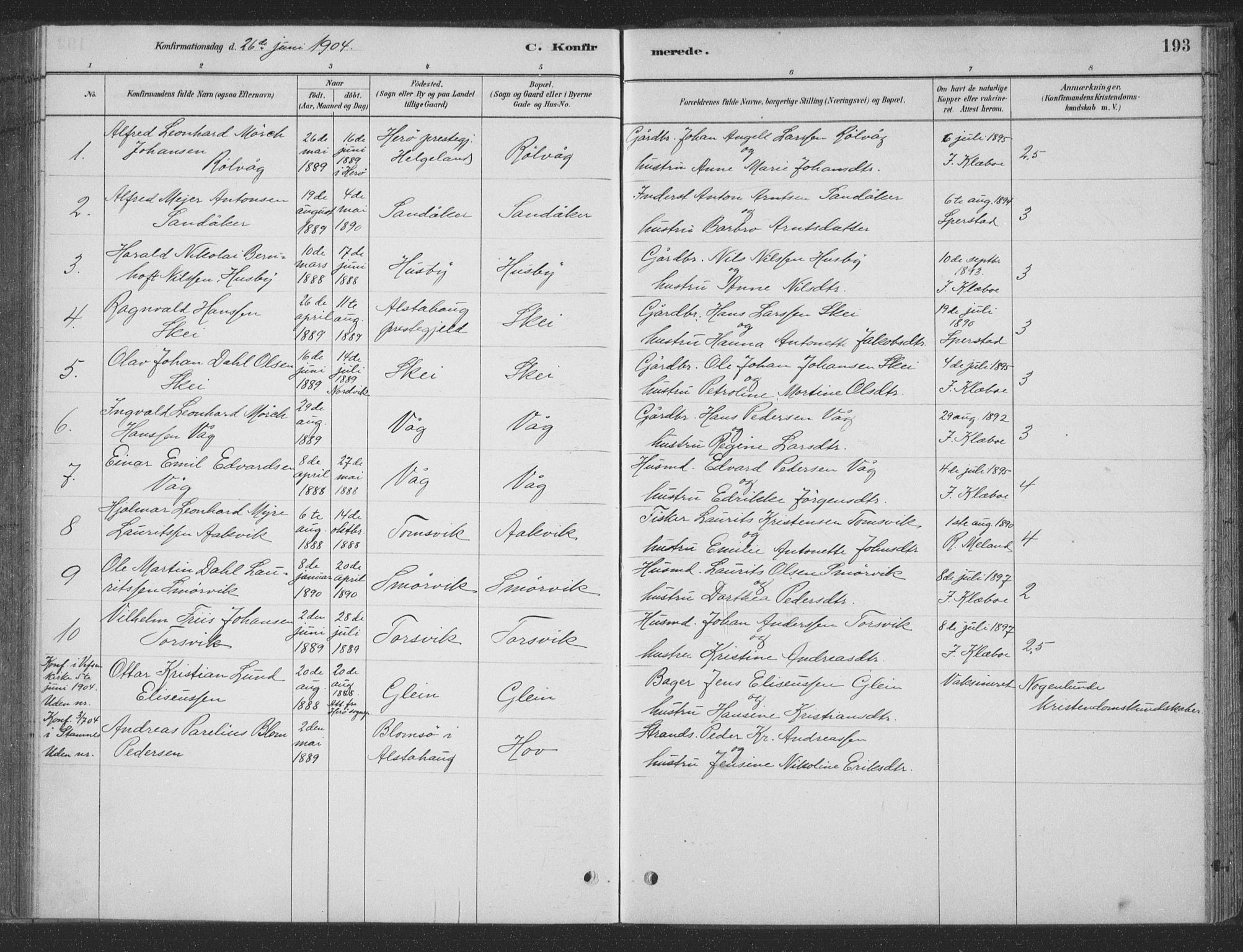 Ministerialprotokoller, klokkerbøker og fødselsregistre - Nordland, AV/SAT-A-1459/835/L0532: Parish register (copy) no. 835C04, 1880-1905, p. 193