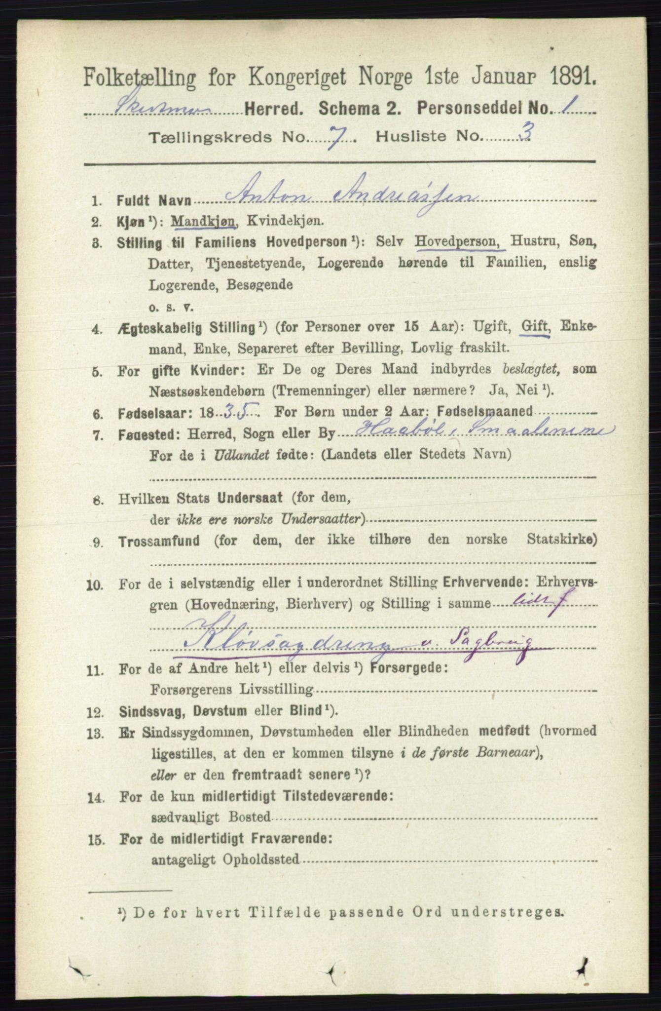RA, 1891 census for 0231 Skedsmo, 1891, p. 3361