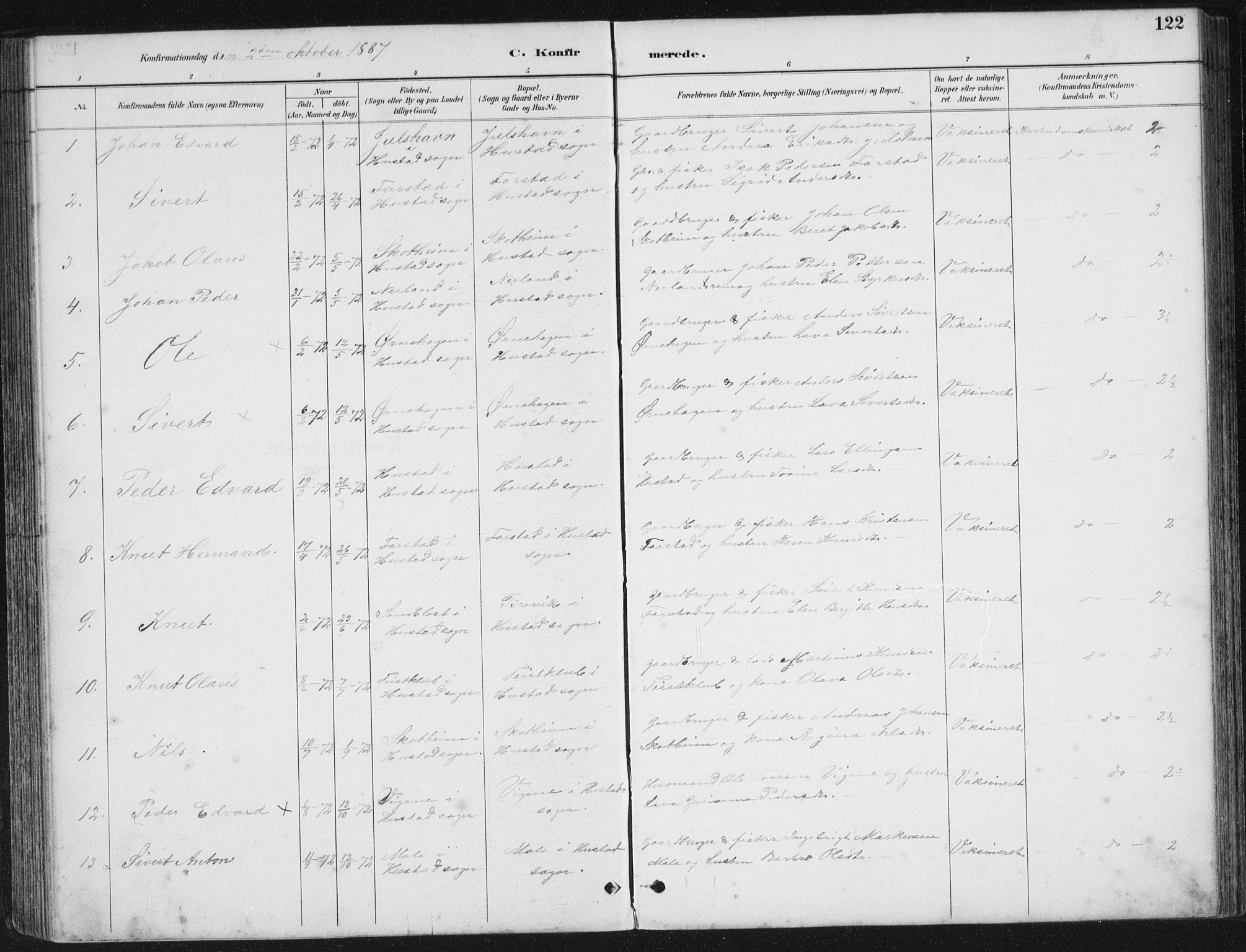 Ministerialprotokoller, klokkerbøker og fødselsregistre - Møre og Romsdal, SAT/A-1454/567/L0783: Parish register (copy) no. 567C03, 1887-1903, p. 122