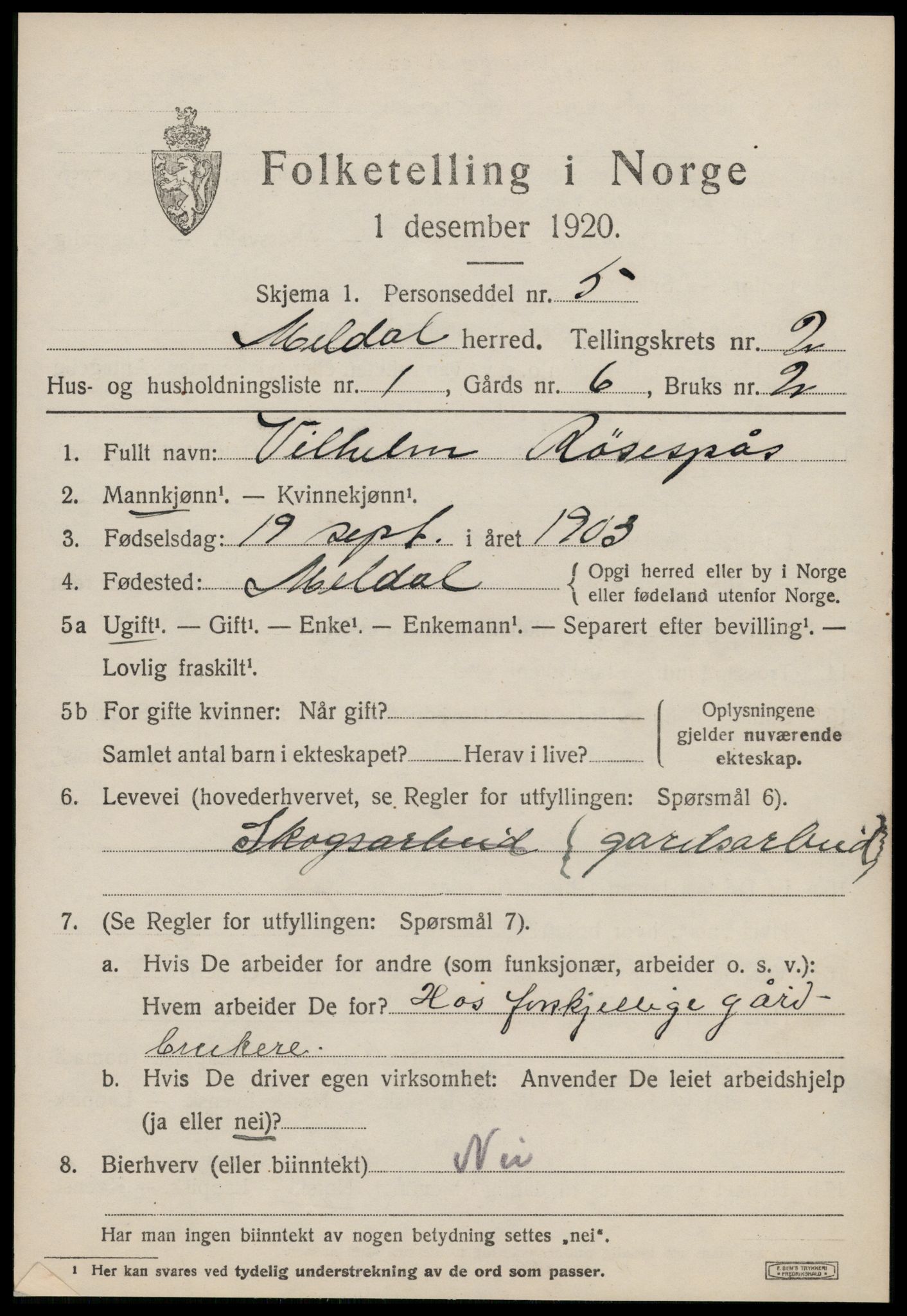 SAT, 1920 census for Meldal, 1920, p. 2029