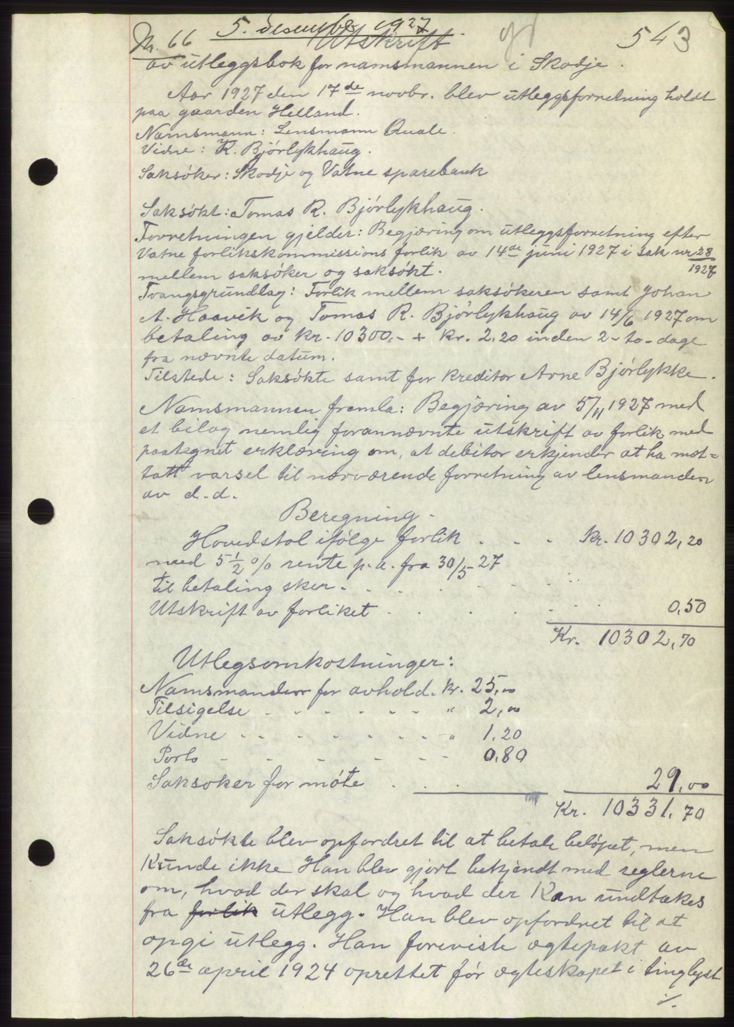 Nordre Sunnmøre sorenskriveri, AV/SAT-A-0006/1/2/2C/2Ca/L0037: Mortgage book no. 40, 1927-1927, Deed date: 05.12.1927