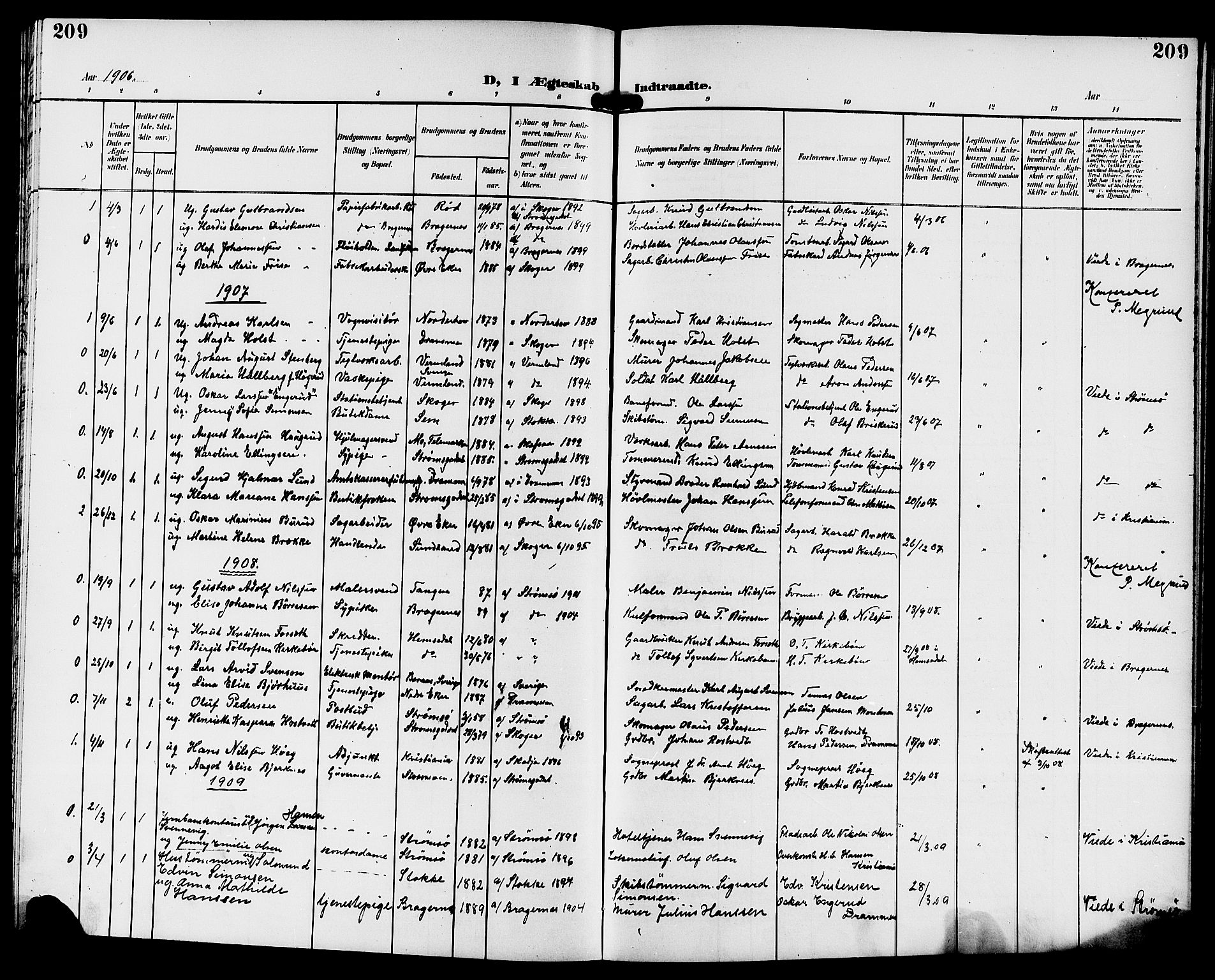 Strømsgodset kirkebøker, SAKO/A-324/G/Ga/L0002: Parish register (copy) no. 2, 1885-1910, p. 209