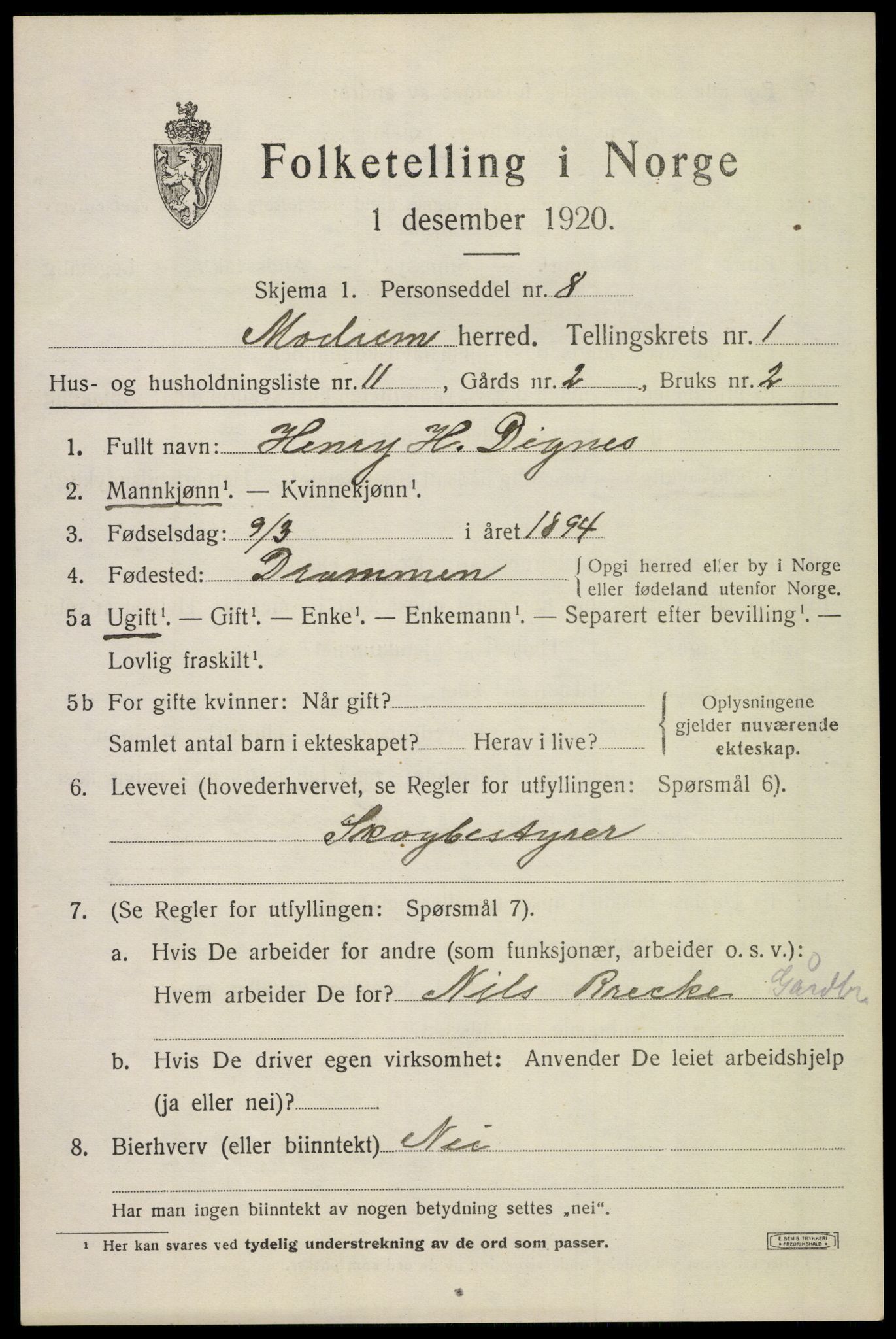SAKO, 1920 census for Modum, 1920, p. 4211