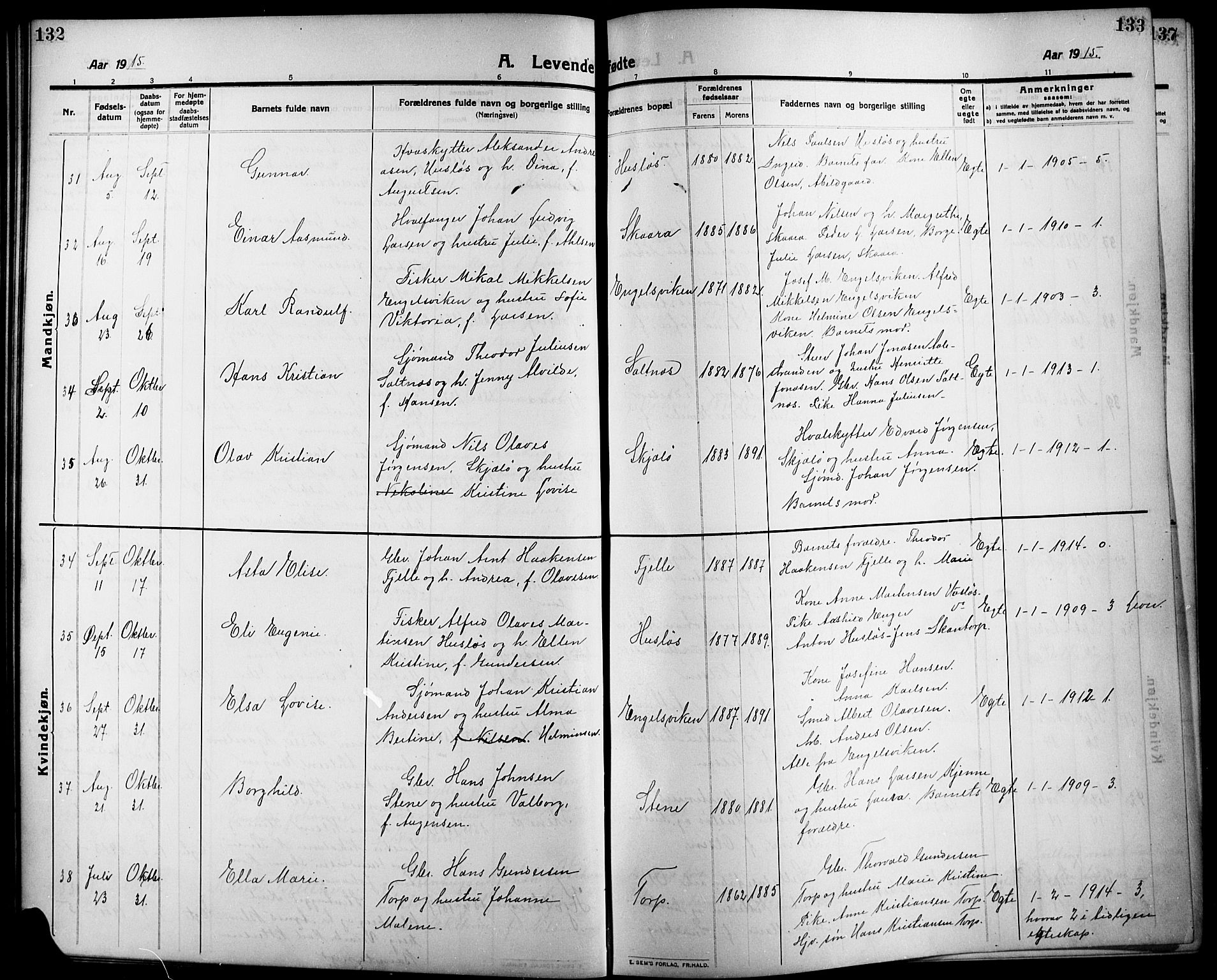 Onsøy prestekontor Kirkebøker, AV/SAO-A-10914/G/Ga/L0003: Parish register (copy) no. I 3, 1910-1926, p. 132-133