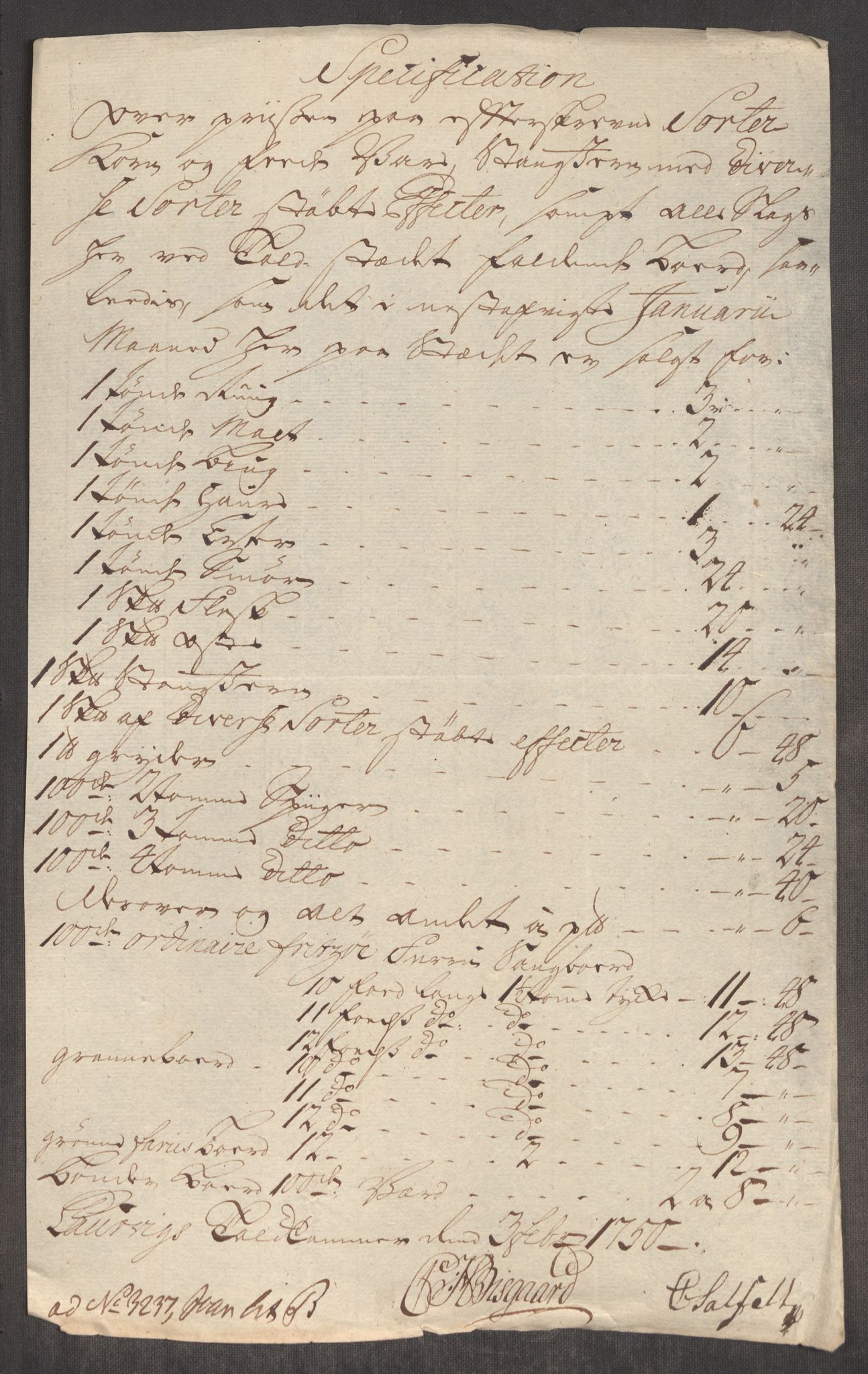 Rentekammeret inntil 1814, Realistisk ordnet avdeling, RA/EA-4070/Oe/L0004: [Ø1]: Priskuranter, 1749-1752, p. 327