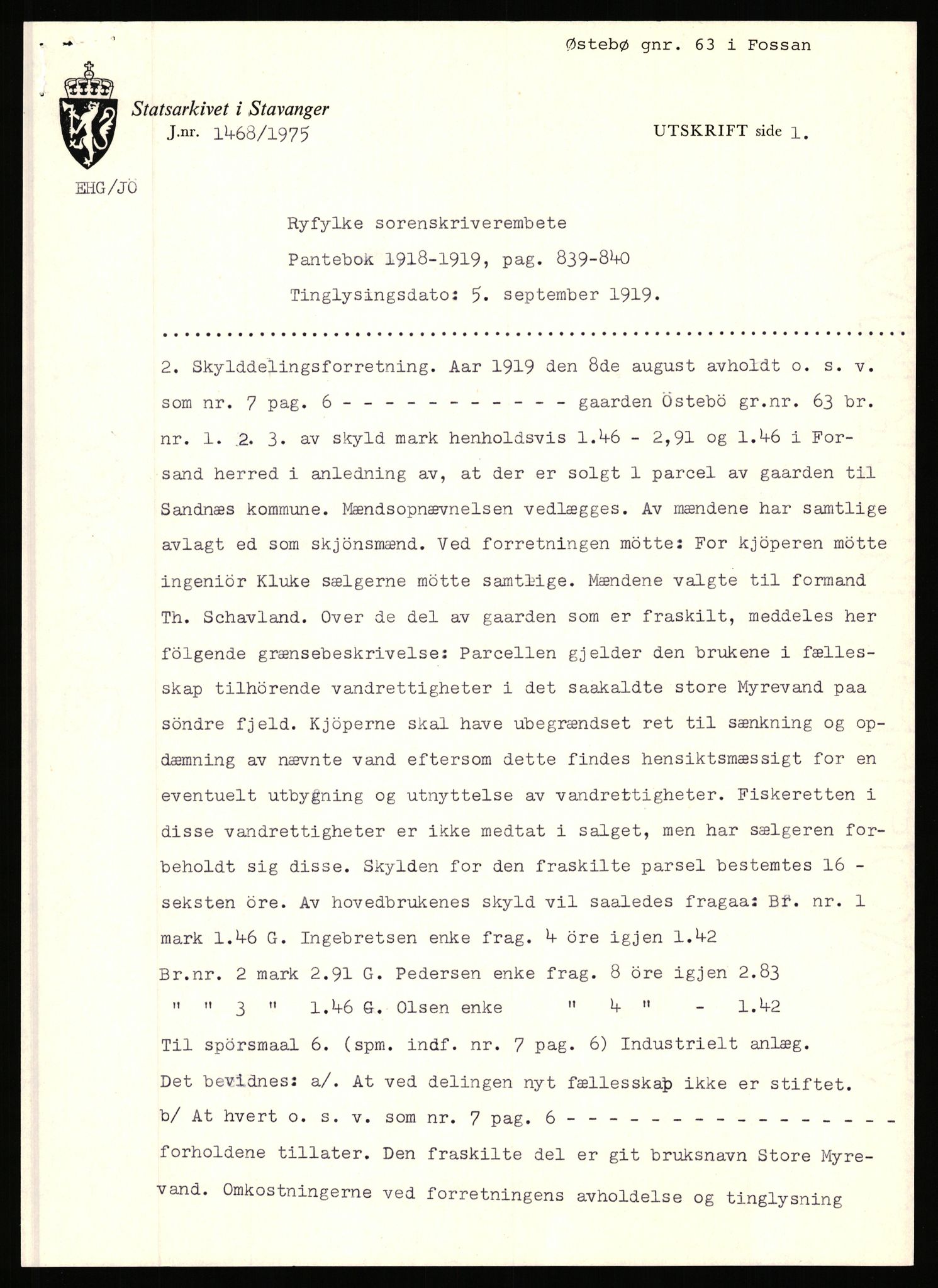 Statsarkivet i Stavanger, AV/SAST-A-101971/03/Y/Yj/L0098: Avskrifter sortert etter gårdsnavn: Øigrei - Østeinstad, 1750-1930, p. 611