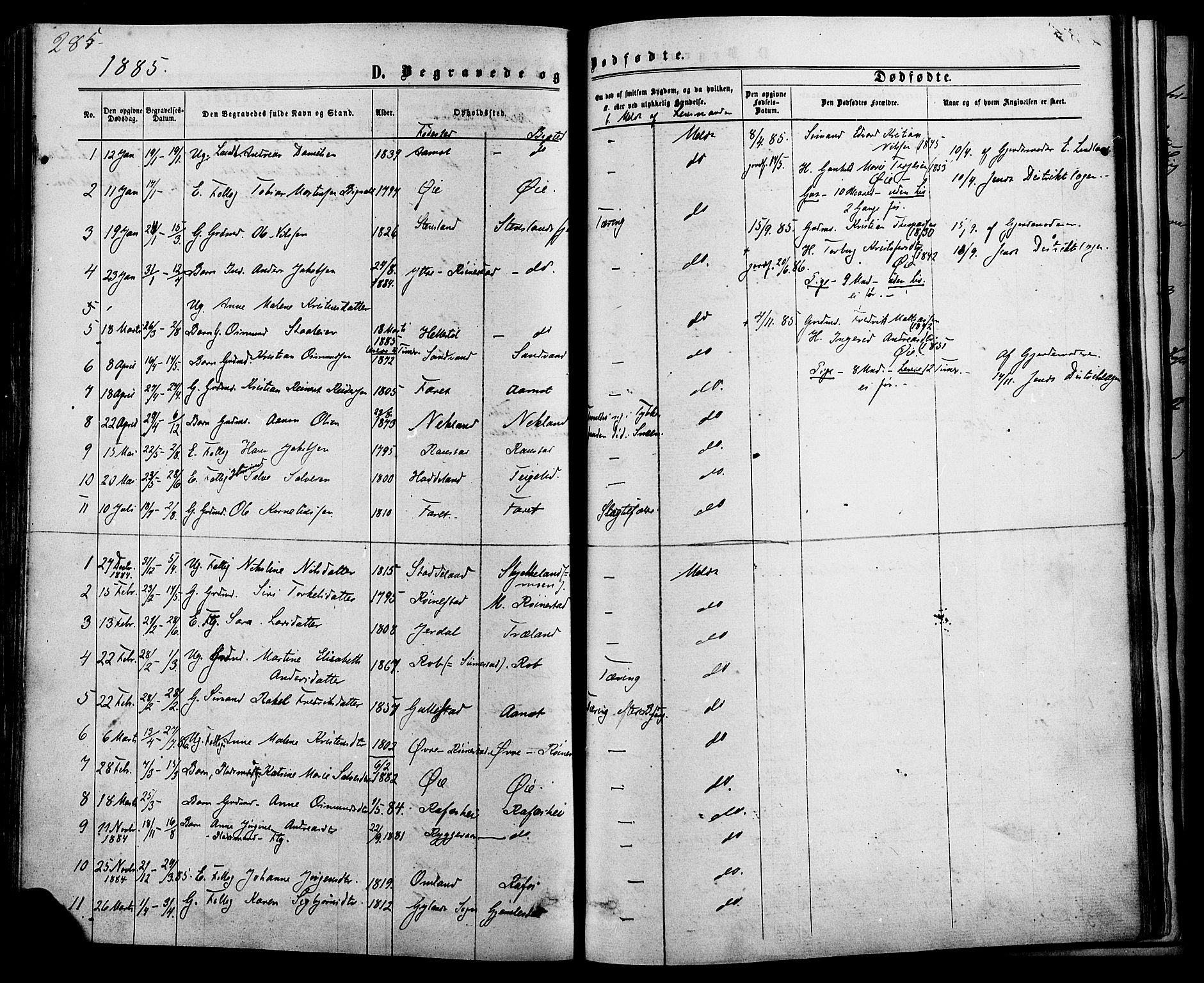 Kvinesdal sokneprestkontor, SAK/1111-0026/F/Fa/Fab/L0007: Parish register (official) no. A 7, 1870-1885, p. 285
