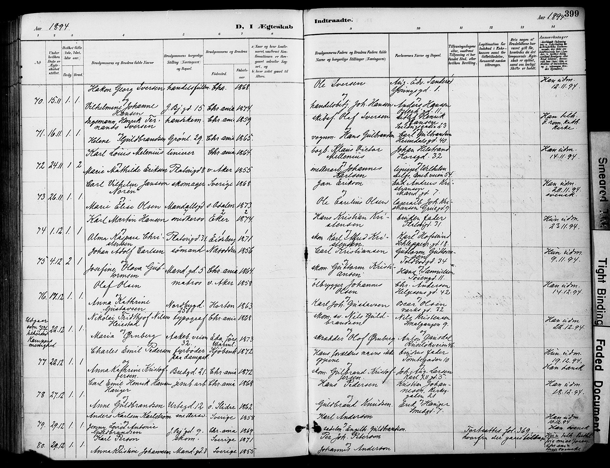 Grønland prestekontor Kirkebøker, SAO/A-10848/F/Fa/L0013: Parish register (official) no. 13, 1887-1906, p. 399