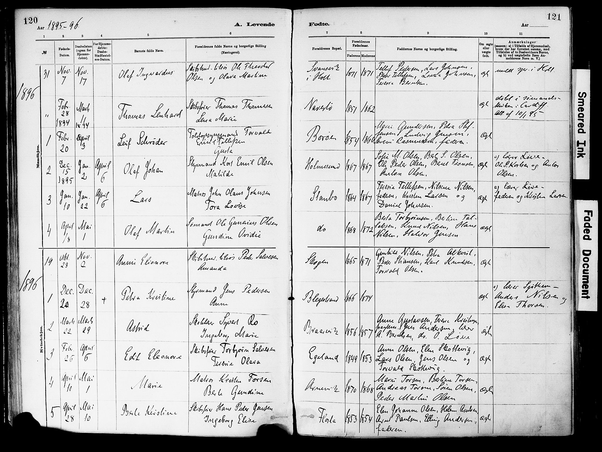 Dypvåg sokneprestkontor, SAK/1111-0007/F/Fa/Fab/L0001: Parish register (official) no. A 1, 1885-1912, p. 120-121