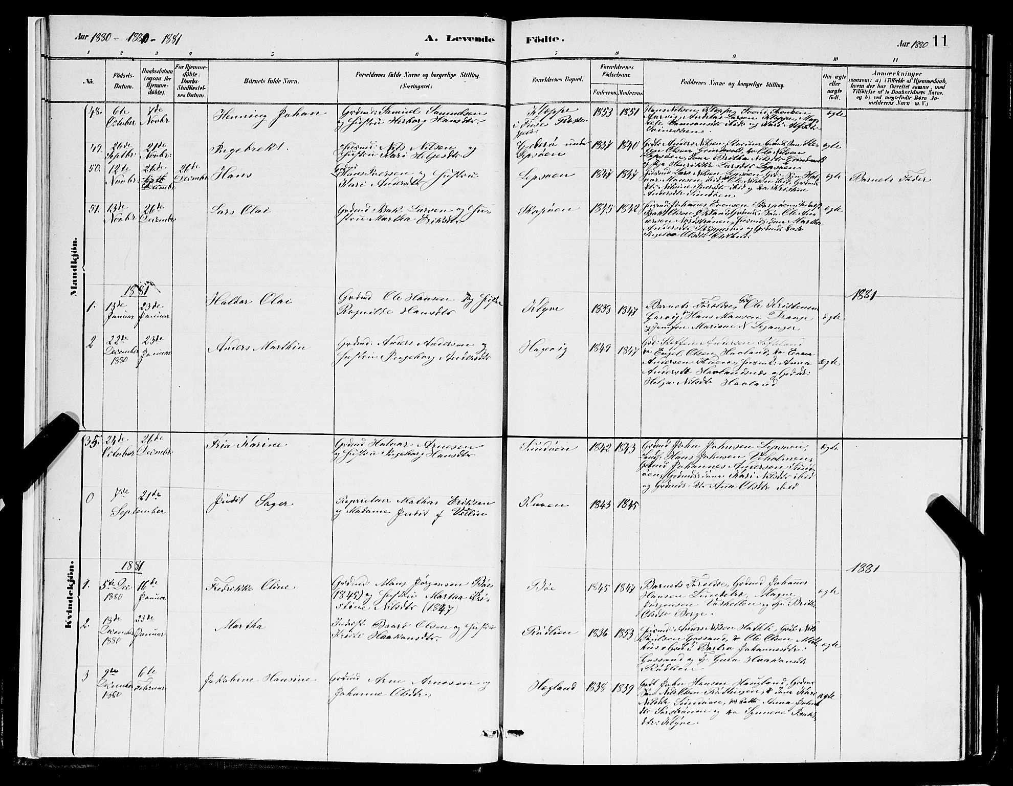 Os sokneprestembete, SAB/A-99929: Parish register (copy) no. A 2, 1880-1896, p. 11