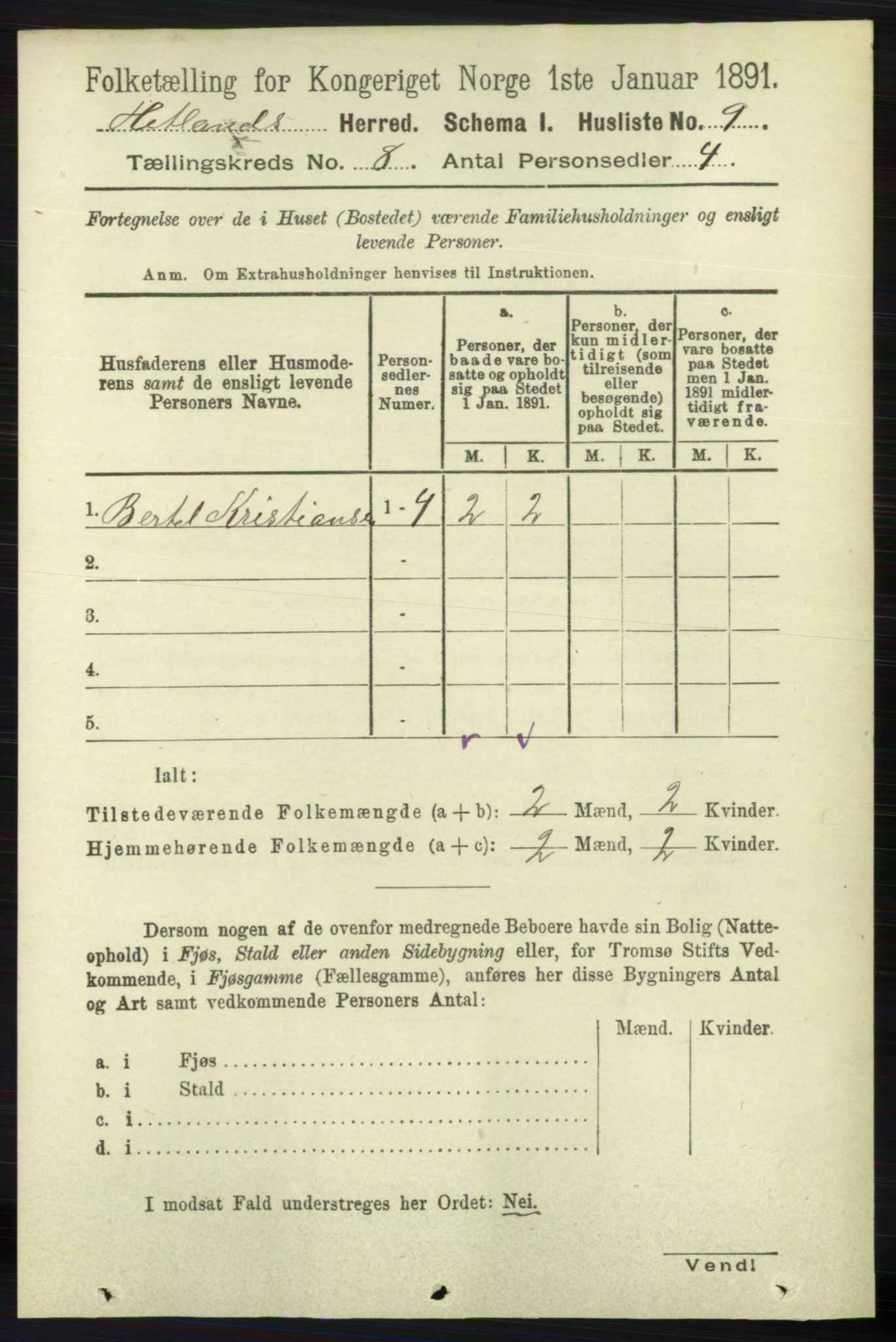 RA, 1891 census for 1126 Hetland, 1891, p. 4358