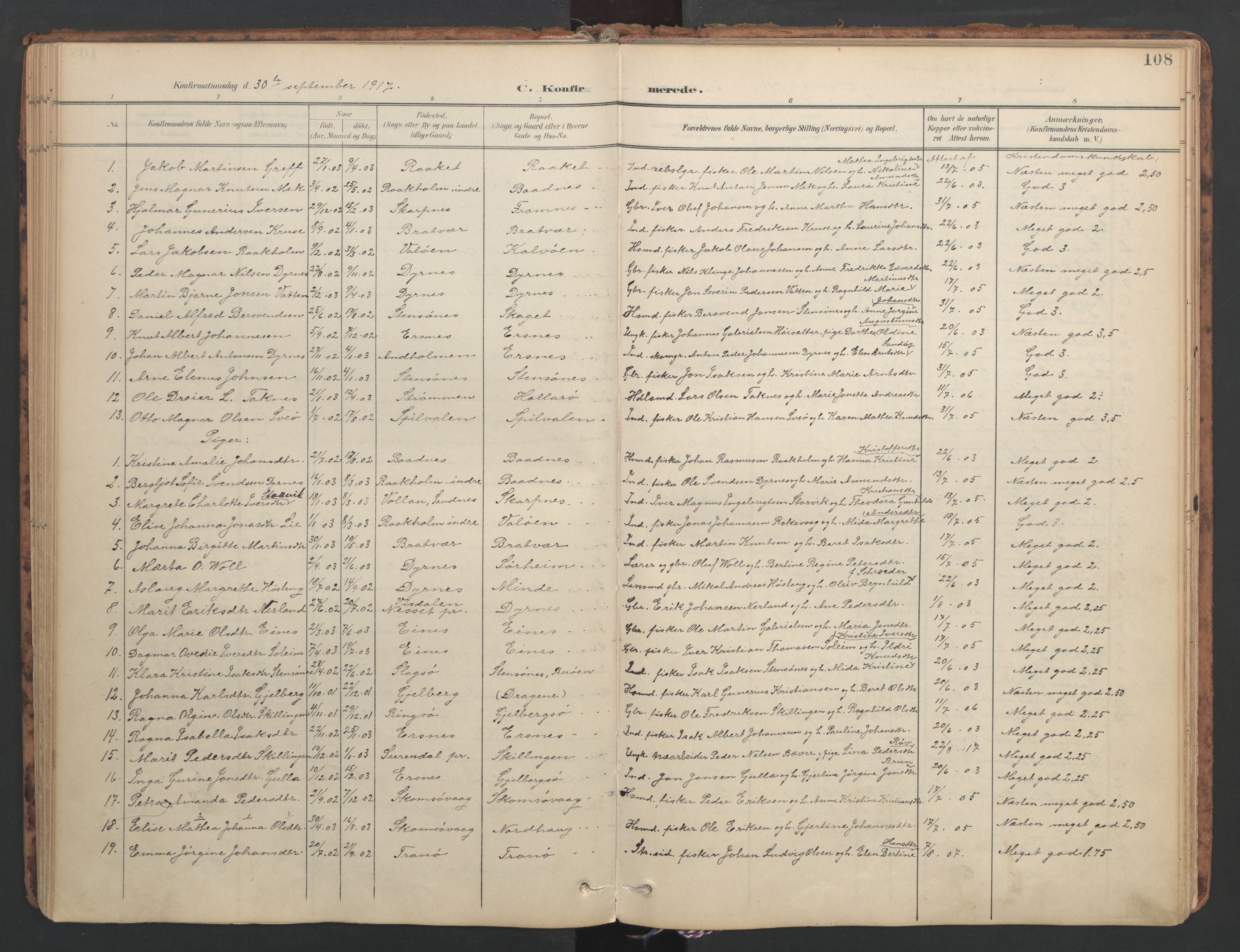 Ministerialprotokoller, klokkerbøker og fødselsregistre - Møre og Romsdal, AV/SAT-A-1454/582/L0948: Parish register (official) no. 582A02, 1901-1922, p. 108