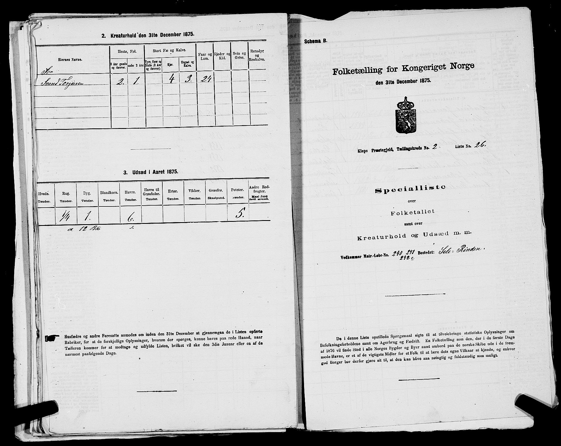 SAST, 1875 census for 1120P Klepp, 1875, p. 172