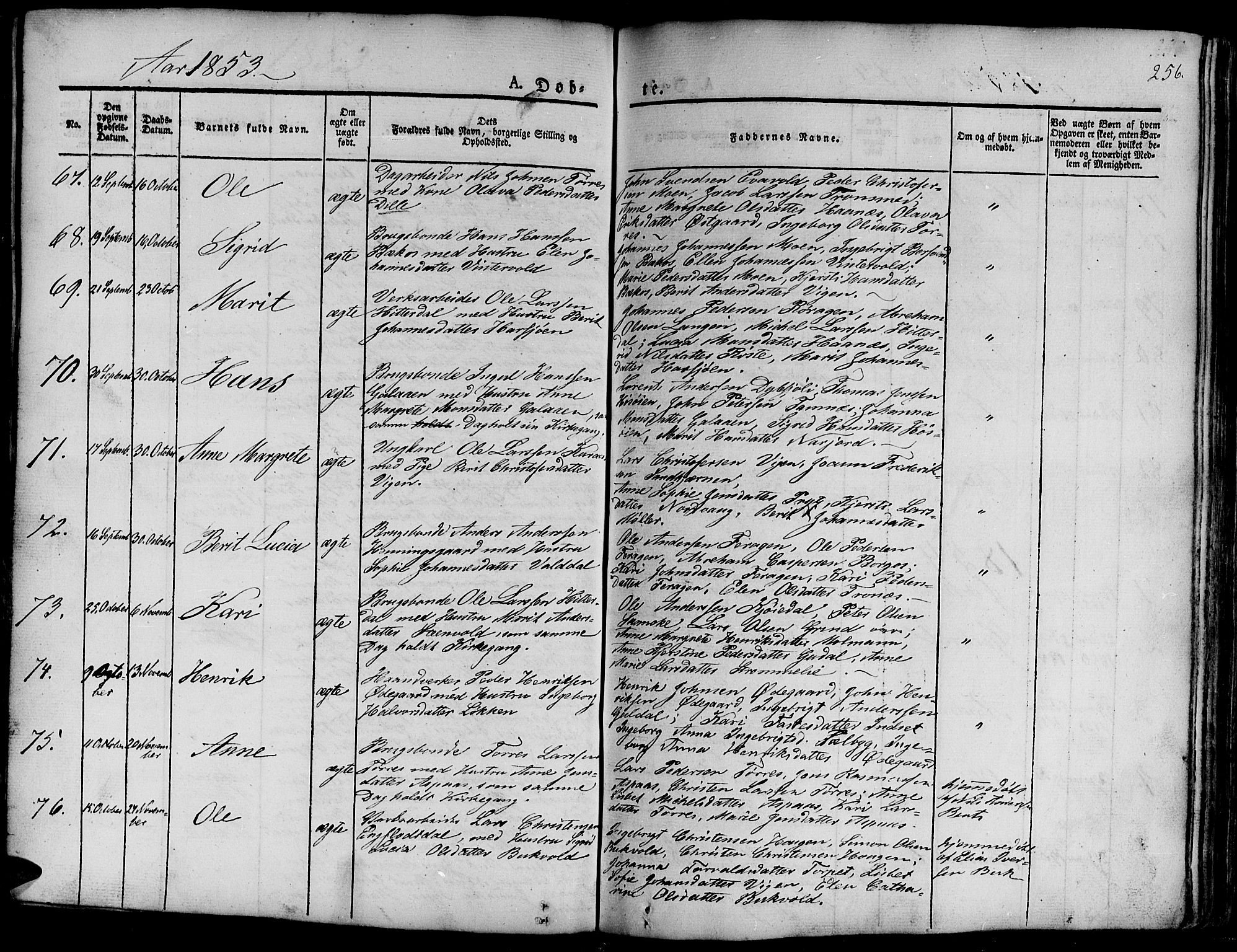 Ministerialprotokoller, klokkerbøker og fødselsregistre - Sør-Trøndelag, SAT/A-1456/681/L0938: Parish register (copy) no. 681C02, 1829-1879, p. 256