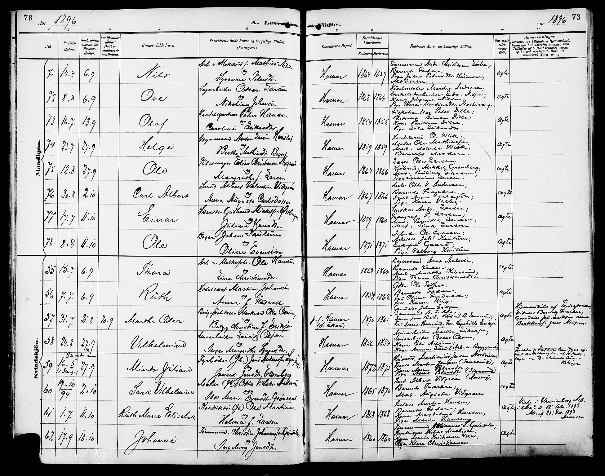 Vang prestekontor, Hedmark, SAH/PREST-008/H/Ha/Haa/L0017: Parish register (official) no. 17, 1890-1899, p. 73