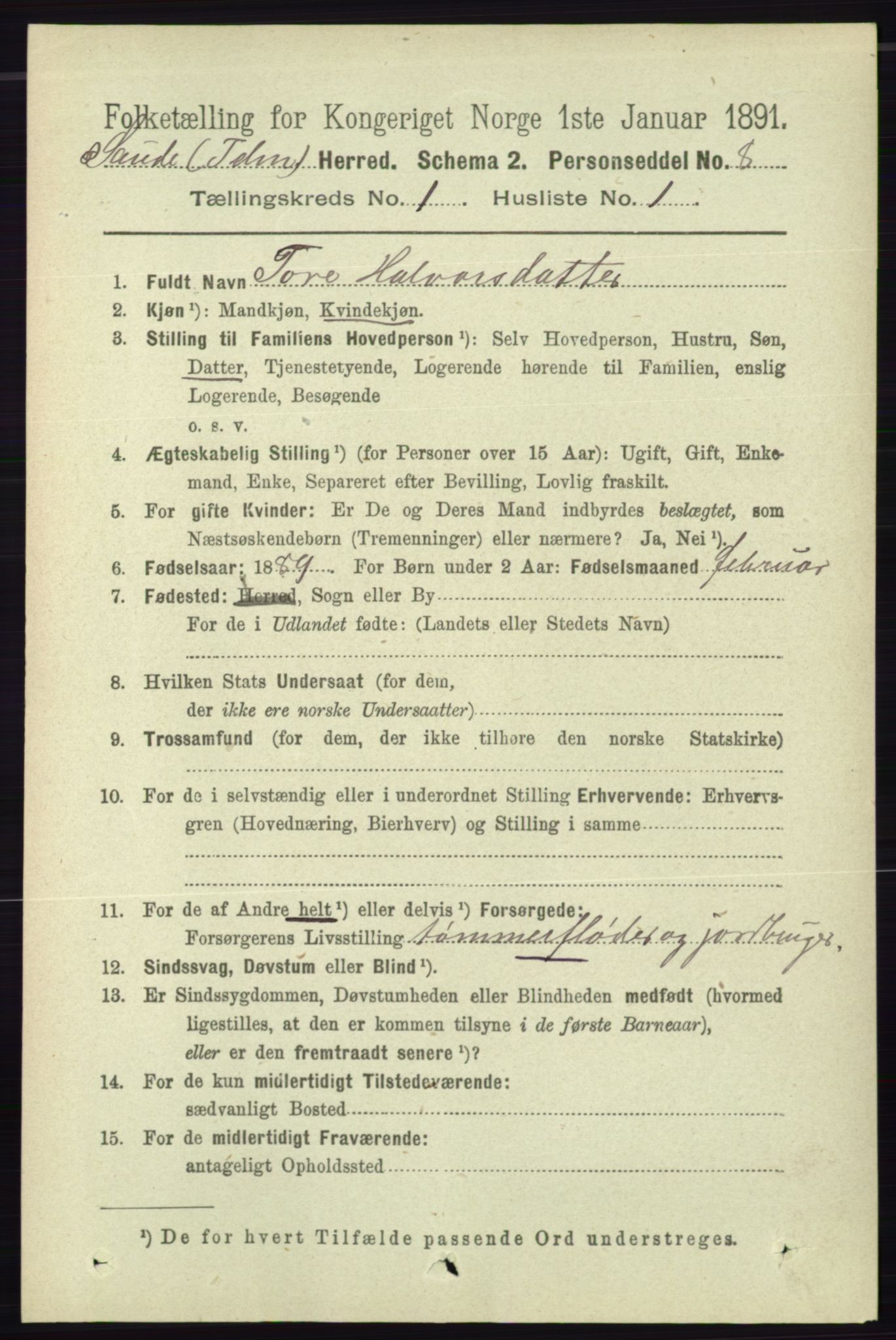 RA, 1891 census for 0822 Sauherad, 1891, p. 107