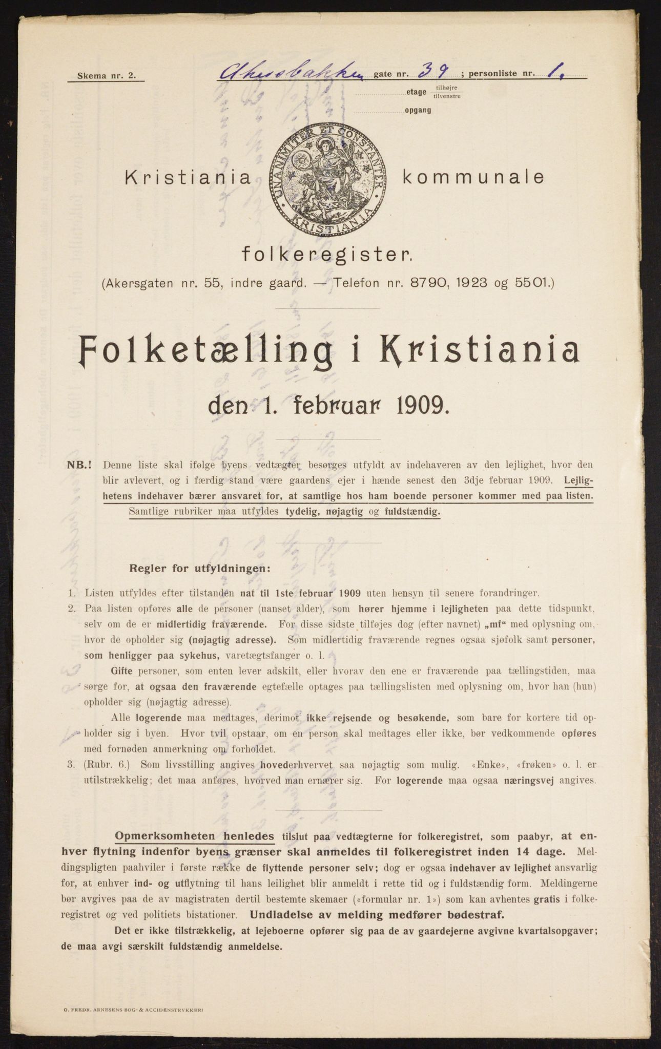 OBA, Municipal Census 1909 for Kristiania, 1909, p. 279