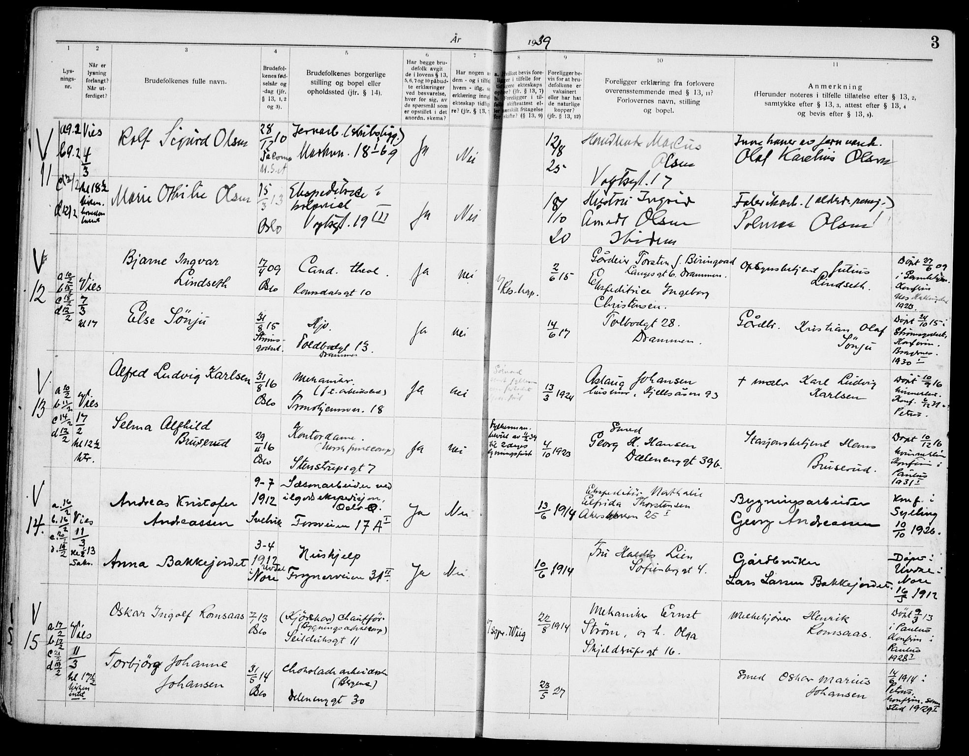 Paulus prestekontor Kirkebøker, AV/SAO-A-10871/H/Ha/L0006: Banns register no. 6, 1939-1942, p. 3