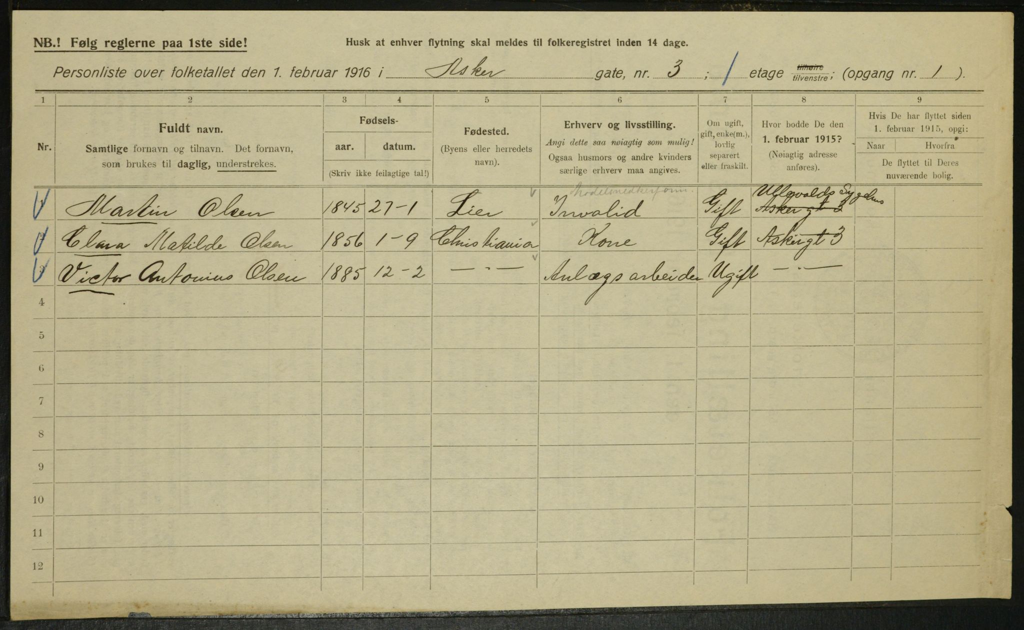 OBA, Municipal Census 1916 for Kristiania, 1916, p. 2631