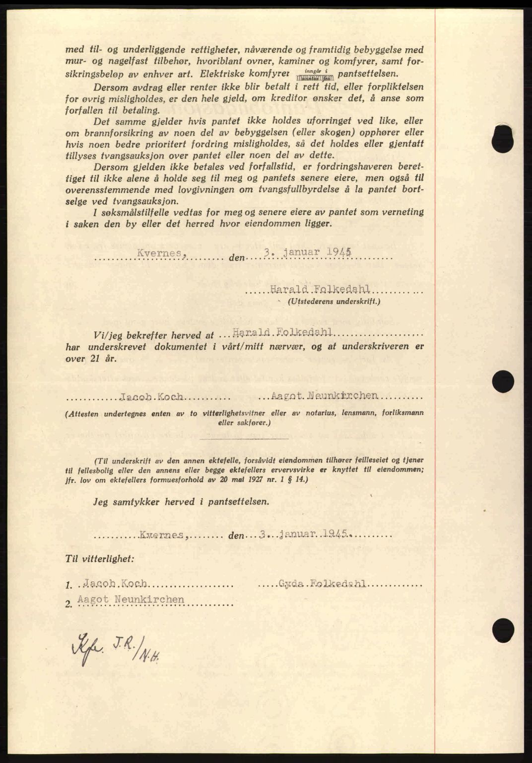 Nordmøre sorenskriveri, AV/SAT-A-4132/1/2/2Ca: Mortgage book no. B92, 1944-1945, Diary no: : 12/1945