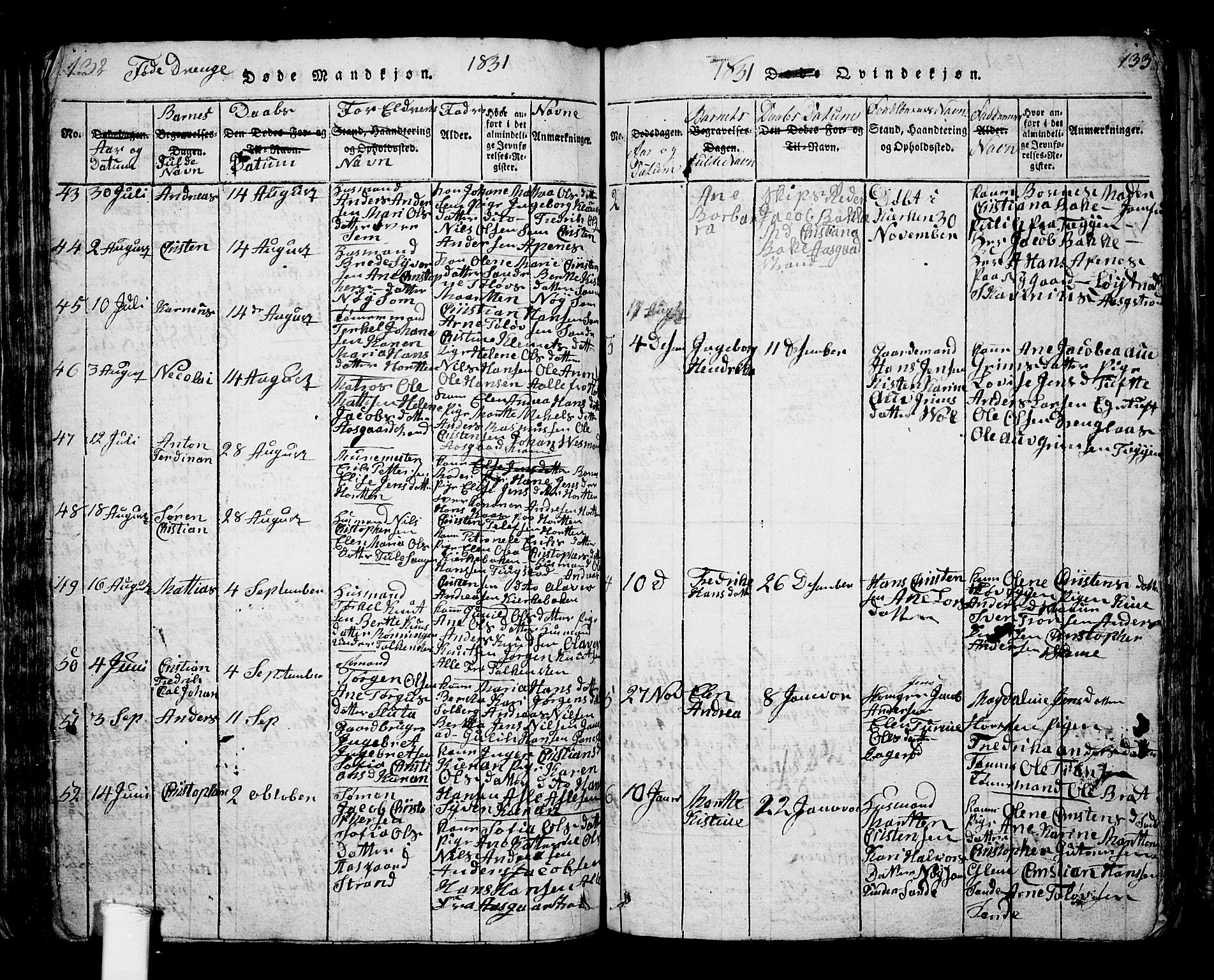 Borre kirkebøker, AV/SAKO-A-338/G/Ga/L0001: Parish register (copy) no. I 1, 1815-1851, p. 132-133