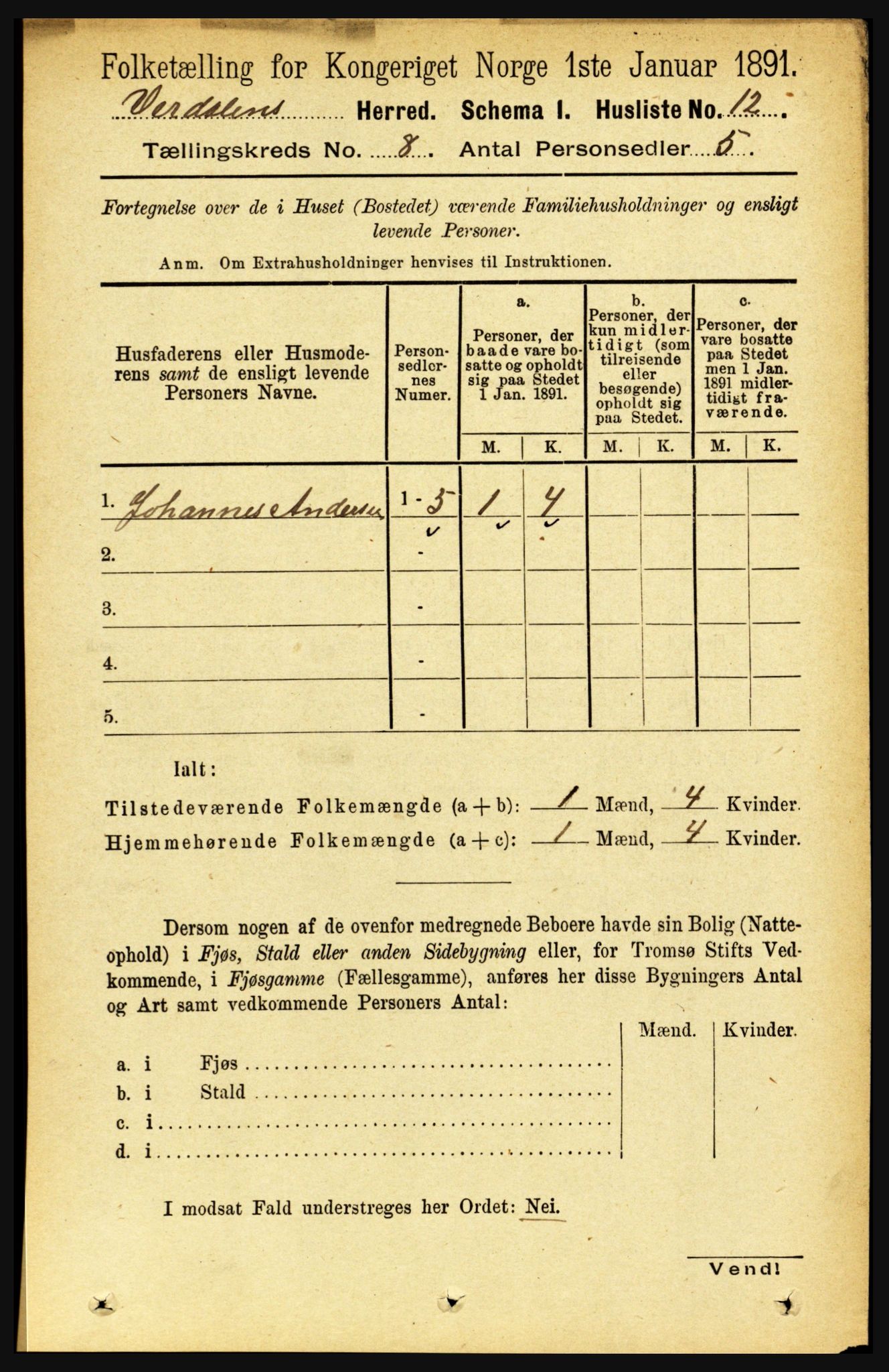 RA, 1891 census for 1721 Verdal, 1891, p. 4346