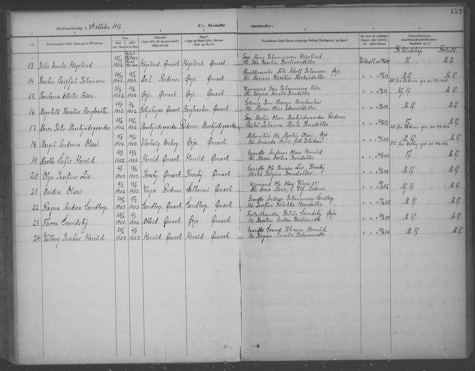 Aremark prestekontor Kirkebøker, AV/SAO-A-10899/F/Fb/L0005: Parish register (official) no. II 5, 1895-1919, p. 152