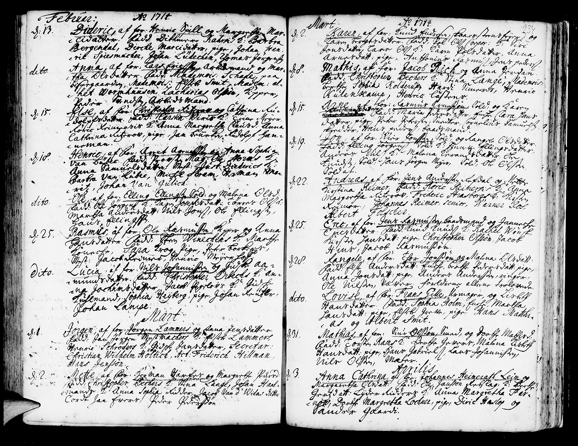 Korskirken sokneprestembete, SAB/A-76101/H/Haa/L0003: Parish register (official) no. A 3, 1698-1719, p. 234