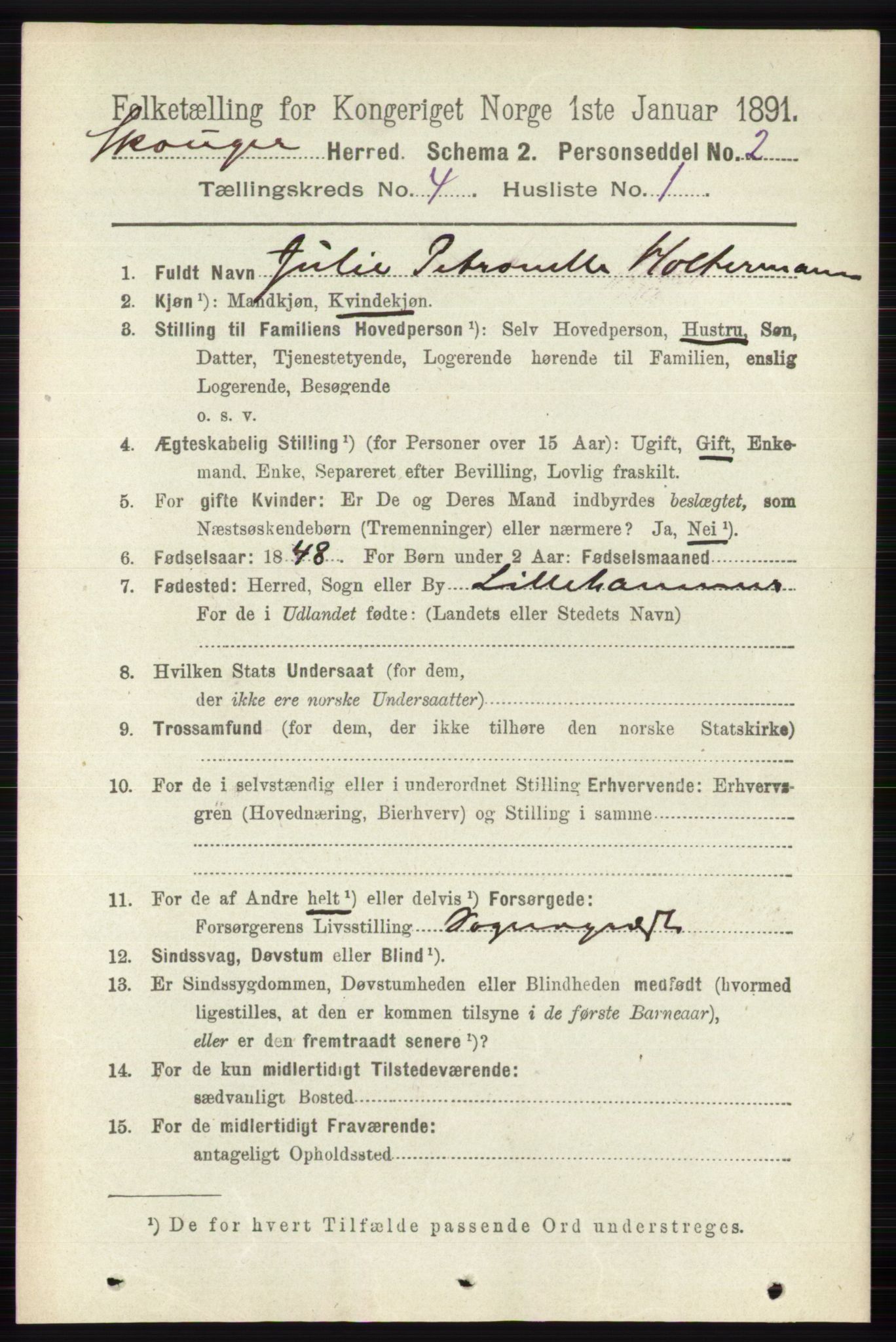 RA, 1891 census for 0712 Skoger, 1891, p. 2262