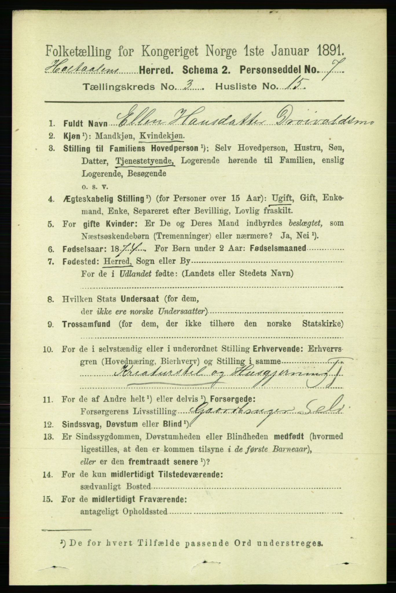 RA, 1891 census for 1645 Haltdalen, 1891, p. 950