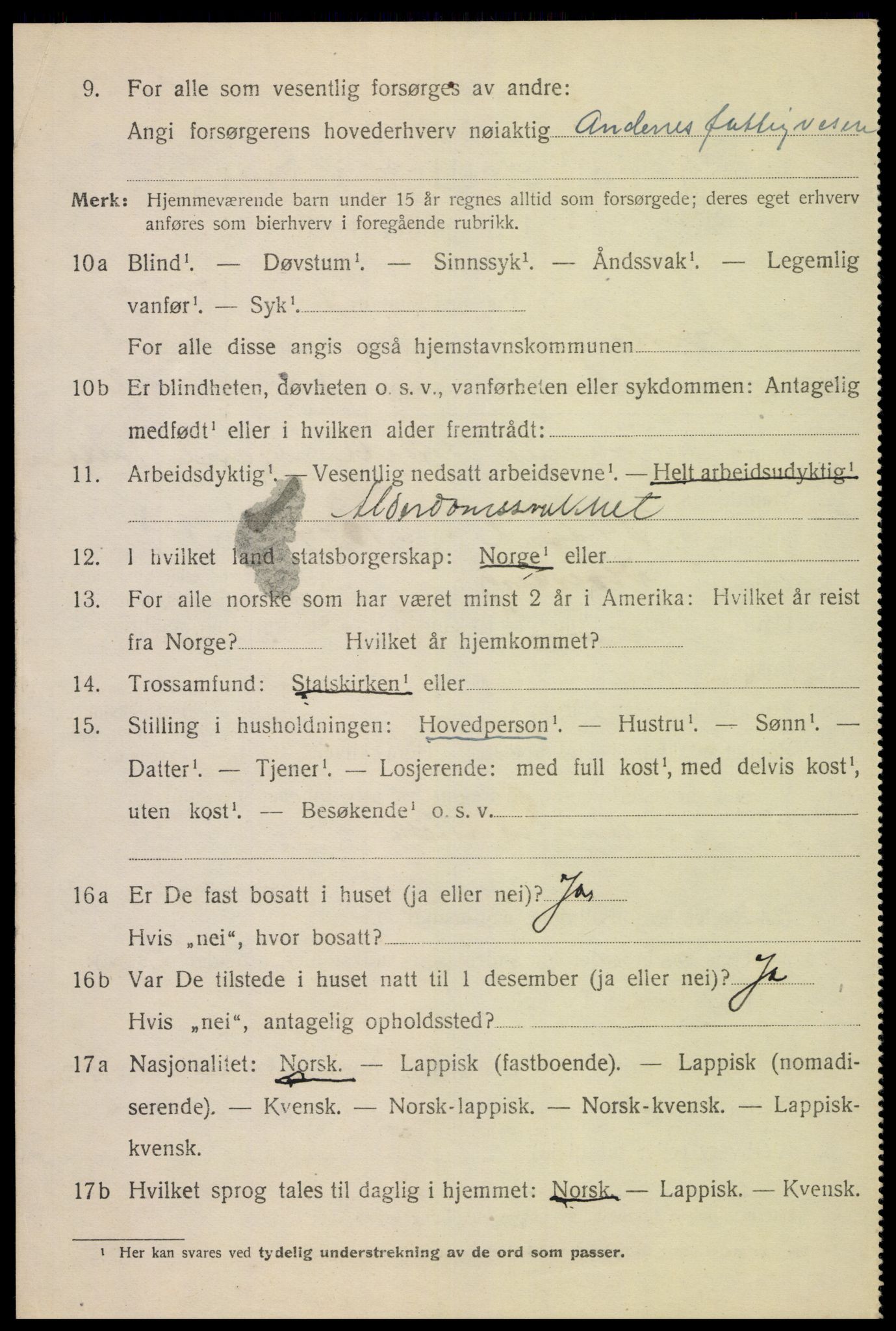 SAT, 1920 census for Dverberg, 1920, p. 3657